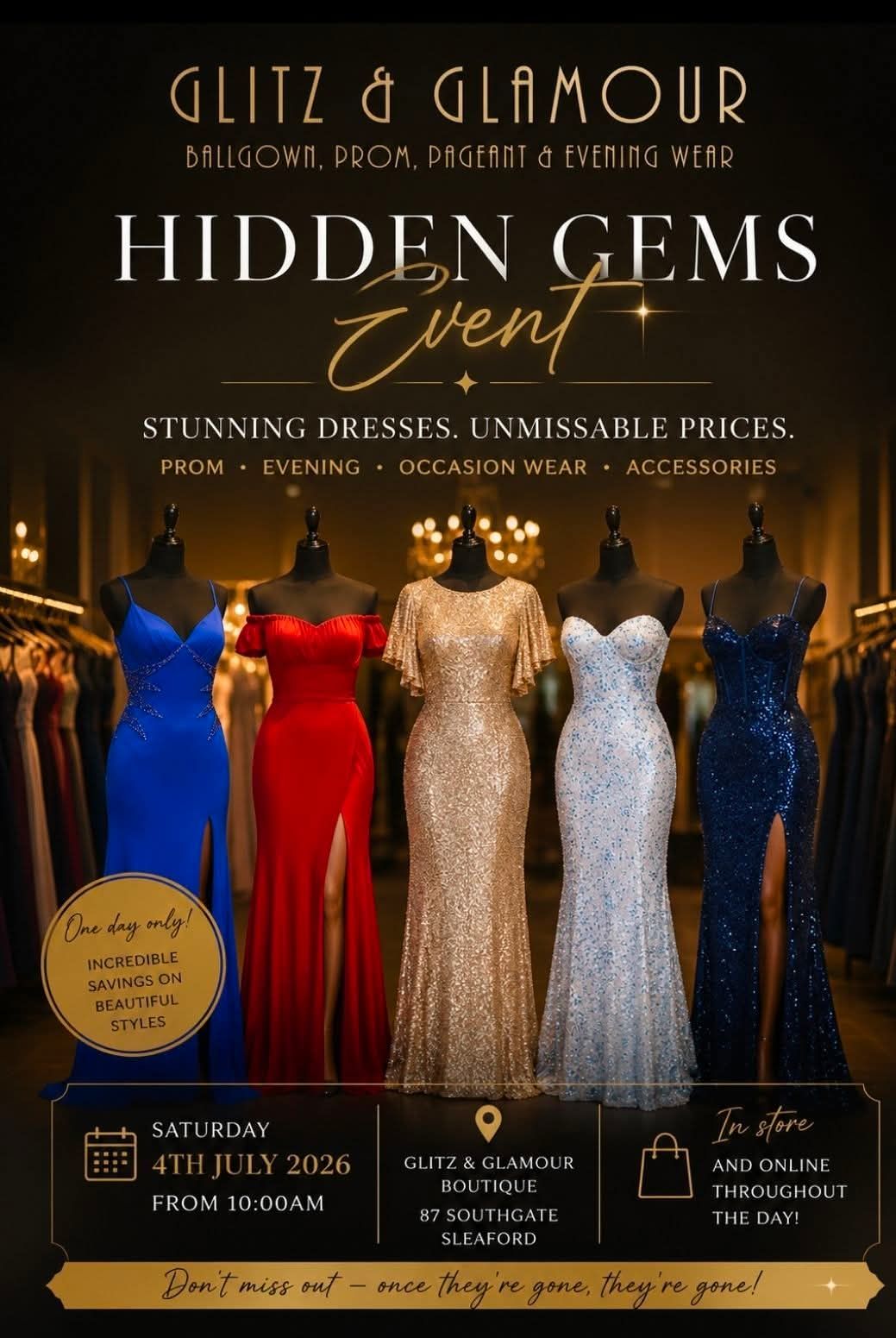 mj banks prom and formal dress boutique Glitz Gown Rental And More is pleased to announce a significant sale event, taking place from Friday, August 22, 2025, to Sunday, August 31,2025. Pageant gowns will be available for update-trigger