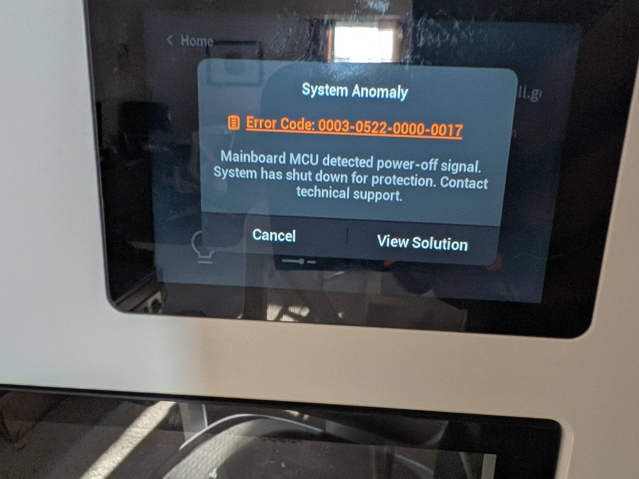 Snapmaker U1 System Anomaly error code 0003-0522-0000-0017: Has