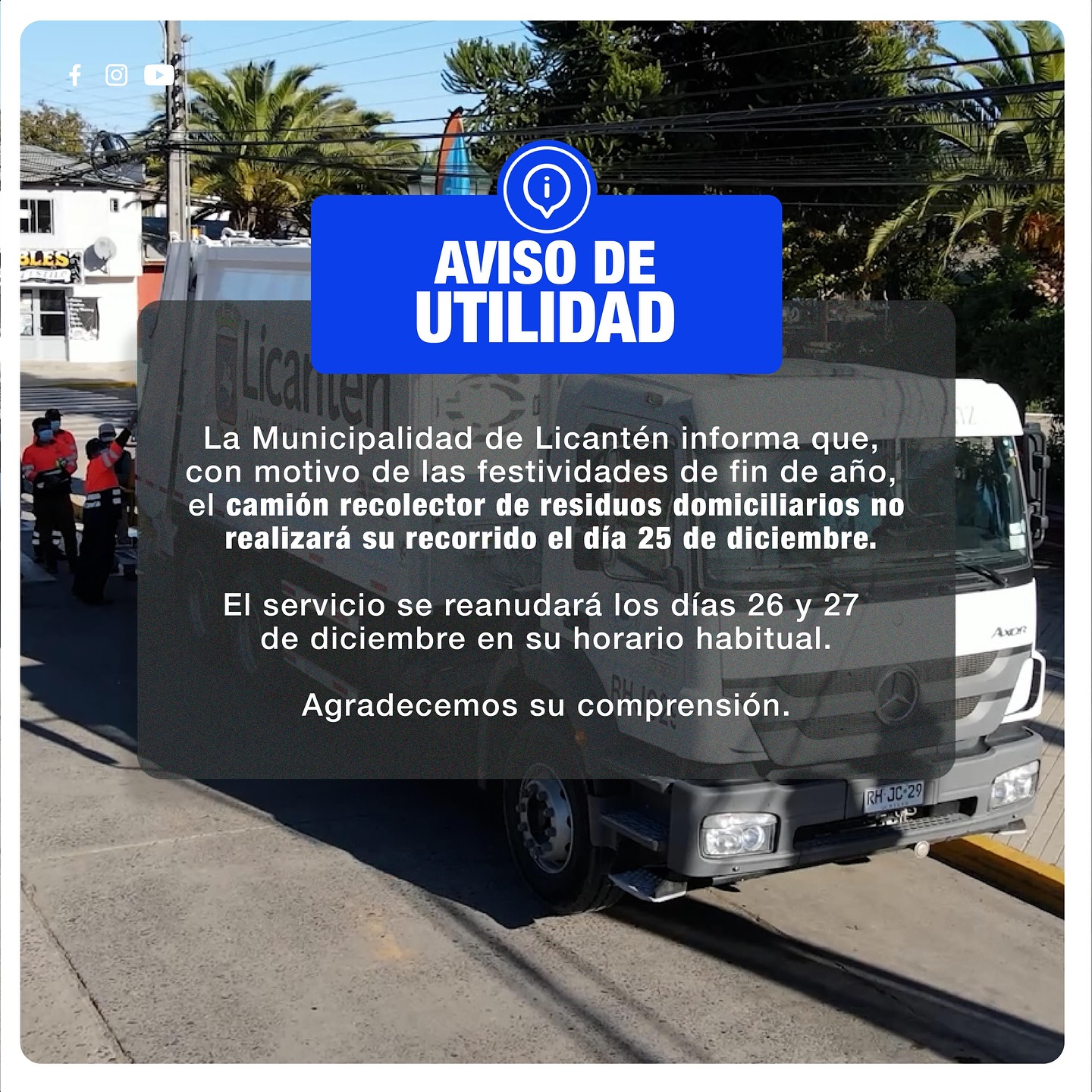 Aviso de Utilidad 🚛🗑️ La... - Municipalidad de Licantén | Facebook