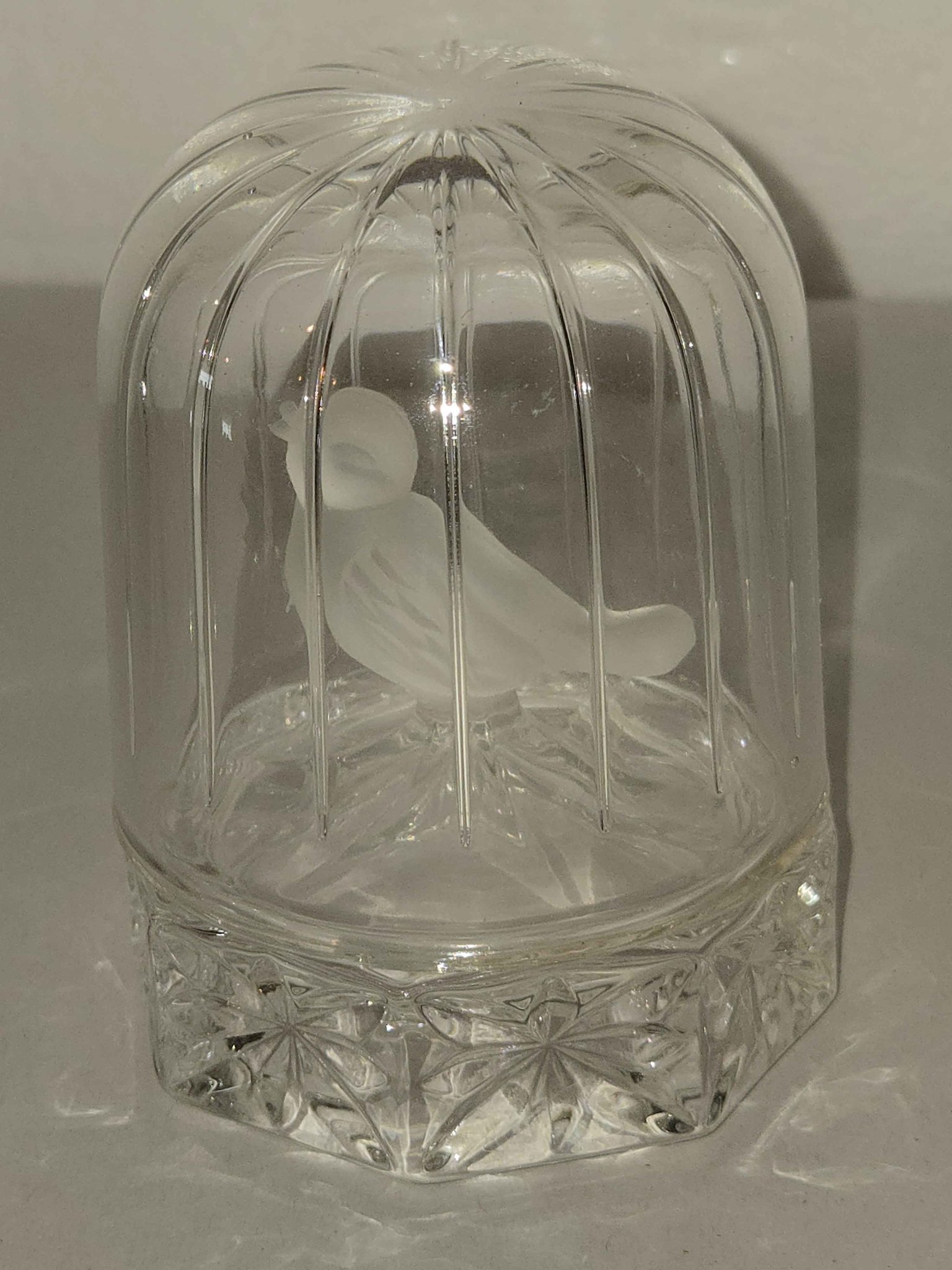 Vintage Hofbauer Byrdes Crystal Bird in Birdcage Glass Figurine