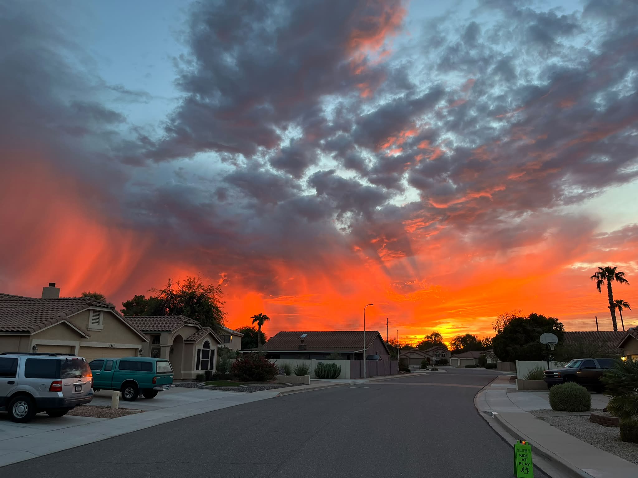 AZ sunset through the falling rain from Chandler.