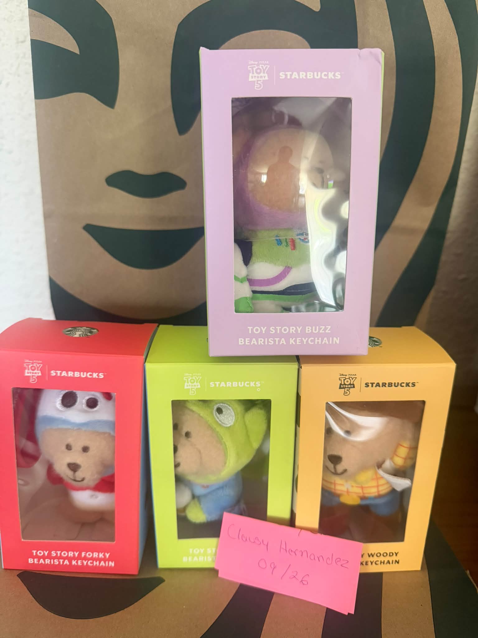 Starbucks Toy Story keychains for Forky, Woody, and Buzz