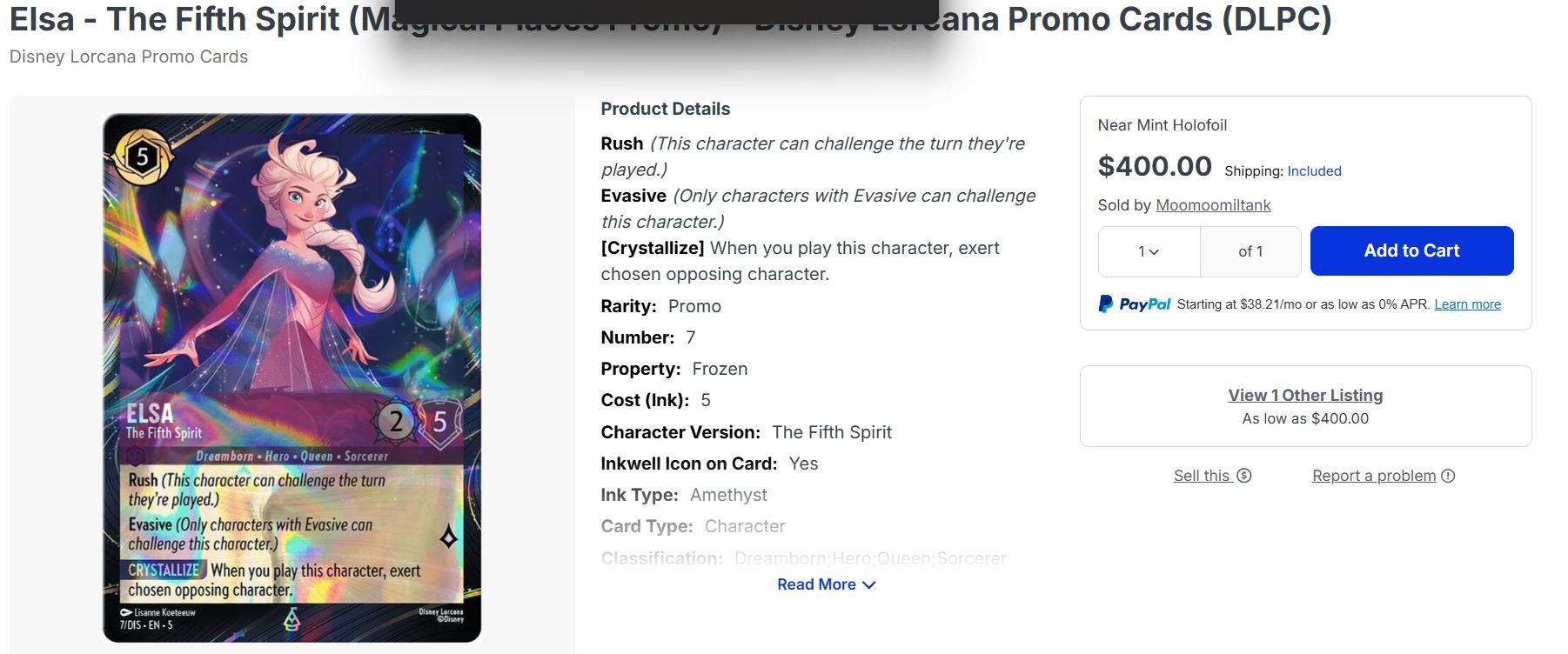Disney Lorcana Promo Card Elsa - The Fifth Spirit Price Alert