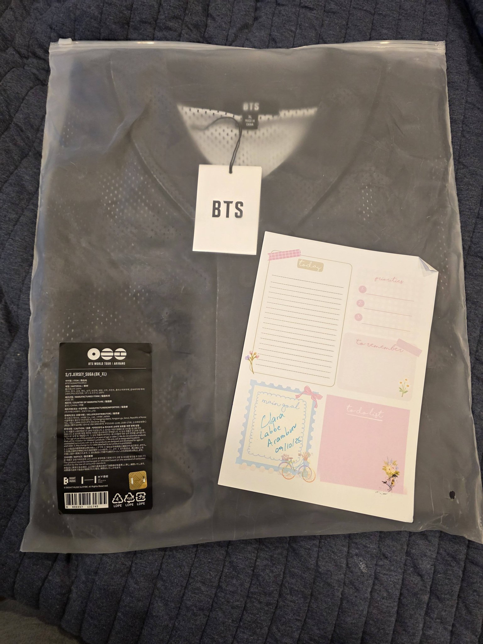 BTS Suga XL jersey for sale, never opened or worn
