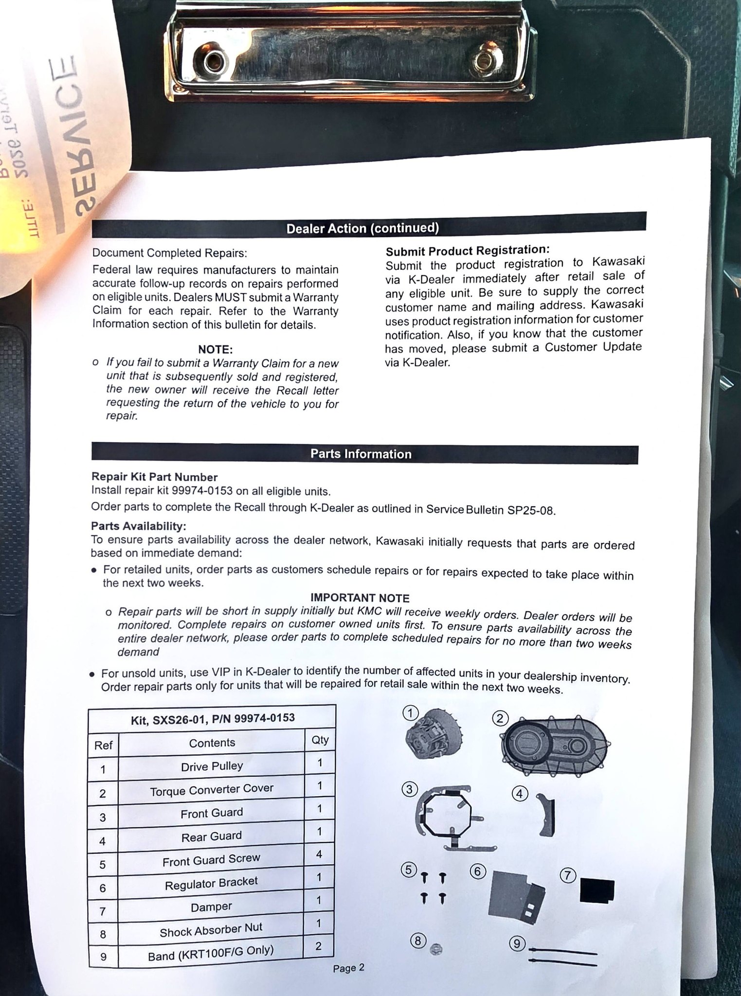 Kawasaki Teryx H2 recall service instructions