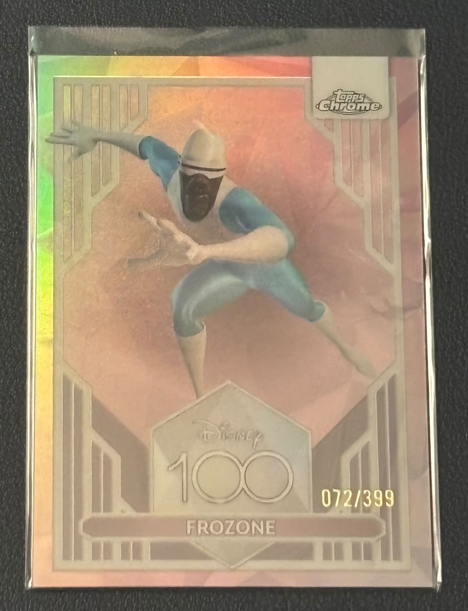 2023 Topps Chrome Disney 100 Pink Refractor Frozone card #72 of