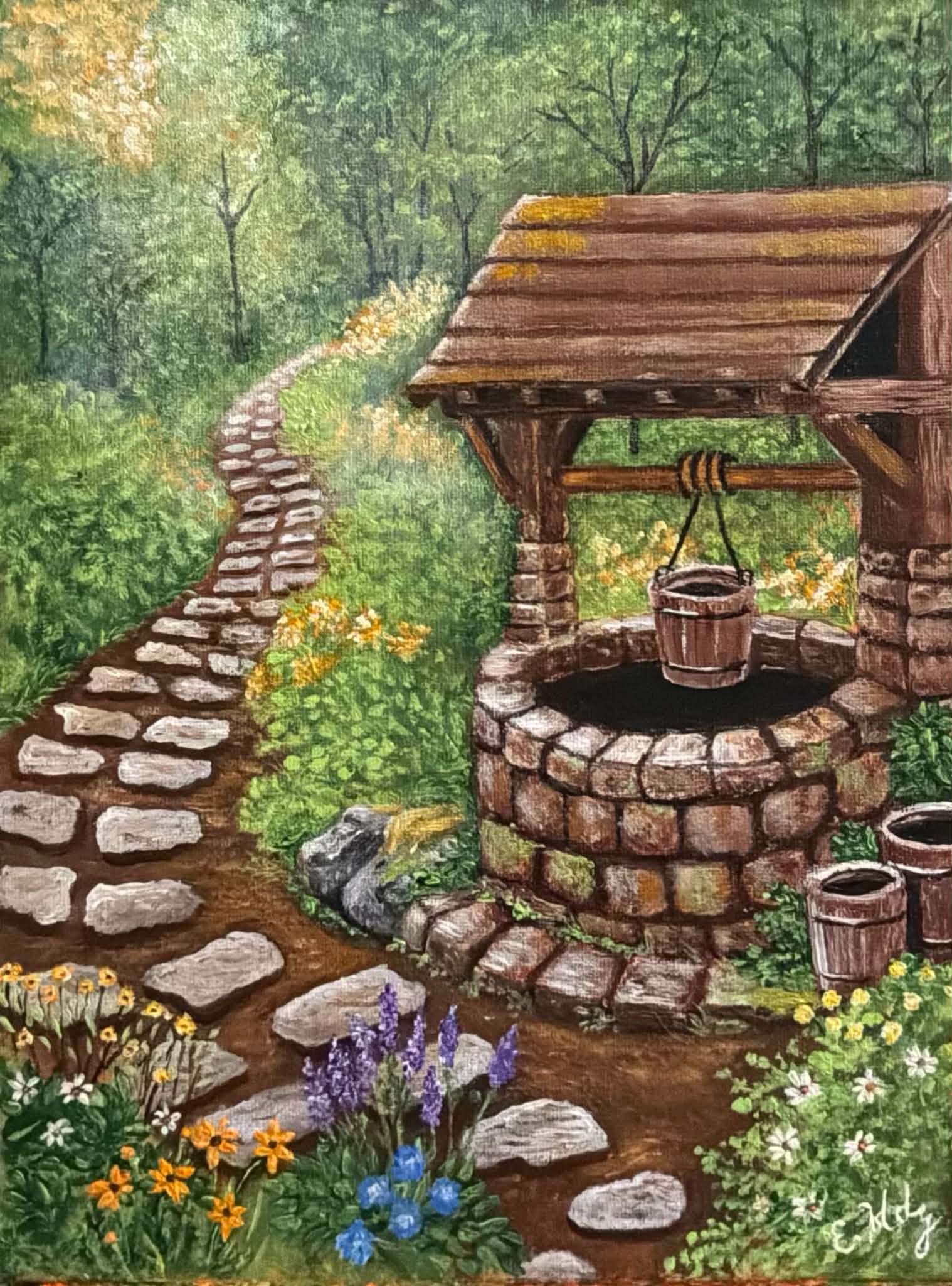 野の花 ( 5 ) ] 48 x 35 cm 紙にインク墨と水彩 2022 花見 宴 * 作者蔵