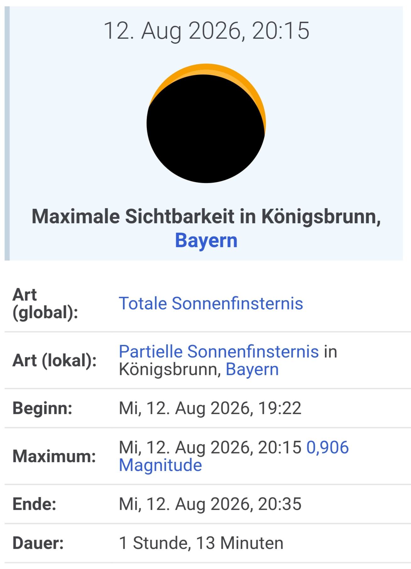 Quelle: timeanddate.de 12. August 2026- Totale Sonnenfinsternis 一  Kön