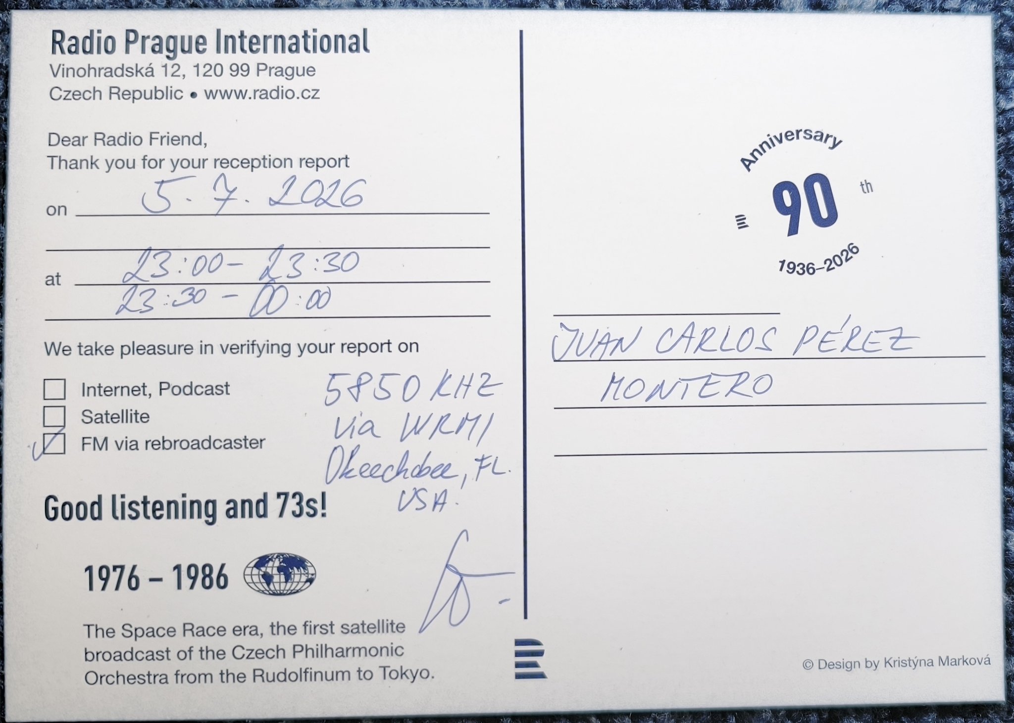 Radio Prague International QSL Card Received from Czech Republic