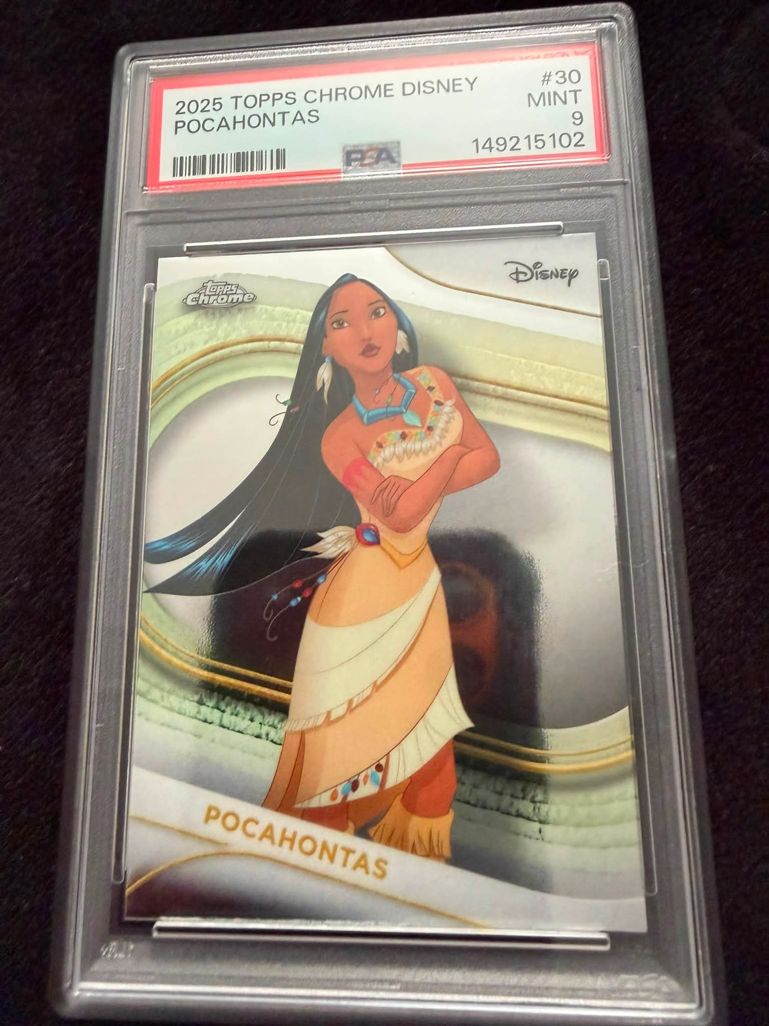 What is the value of a Topps Chrome Disney Pocahontas autograph card?