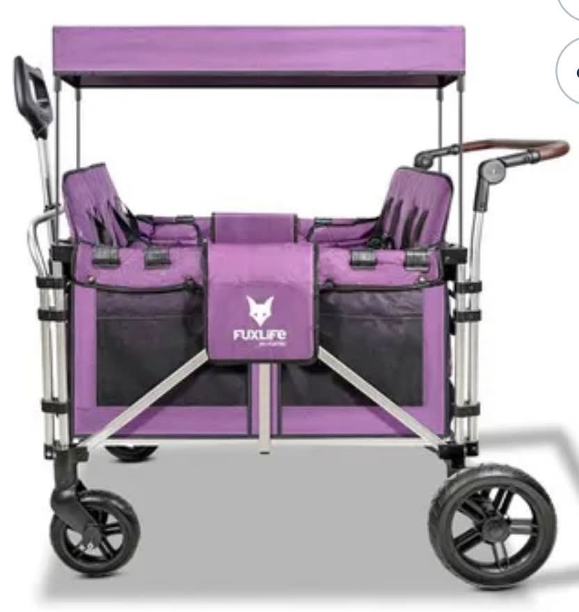 Remorque FableKids Leo X4Plus avec toit | Chariot de transport pliable | Chargeable jusqu'à 20 kg par siège | Harnais 4X 5 points | Roues tout-terrain 360° | Frein à pied