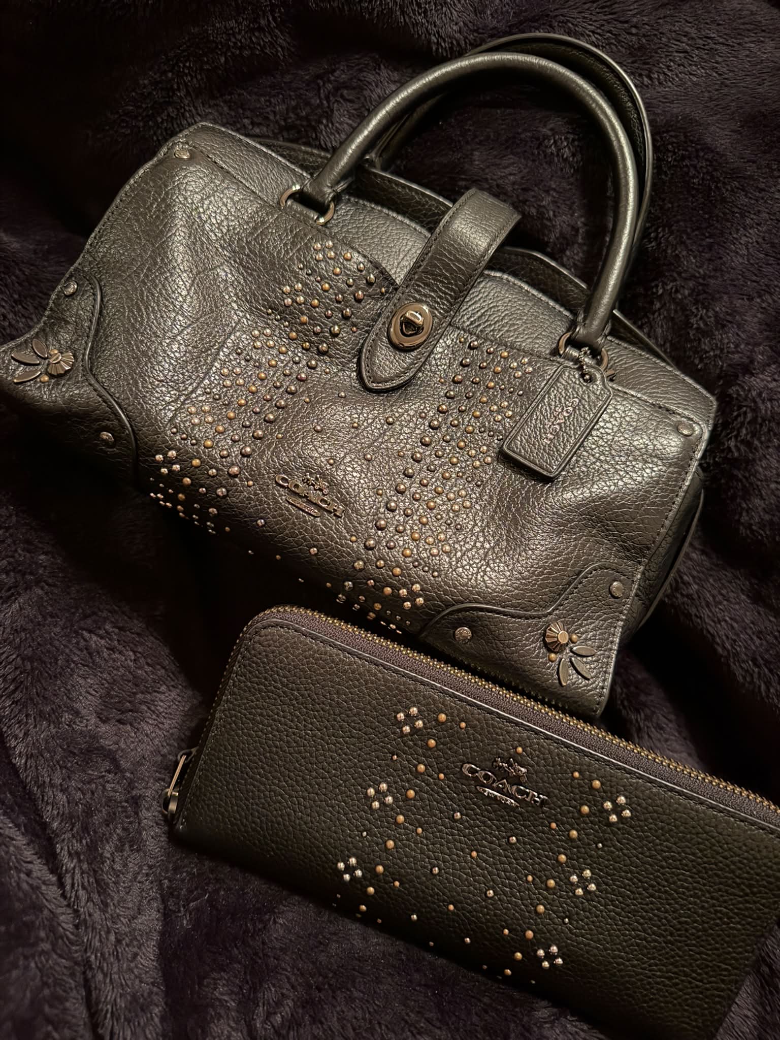 Styling a Black Coach Mercer Satchel 24 with Bandana Rivets and