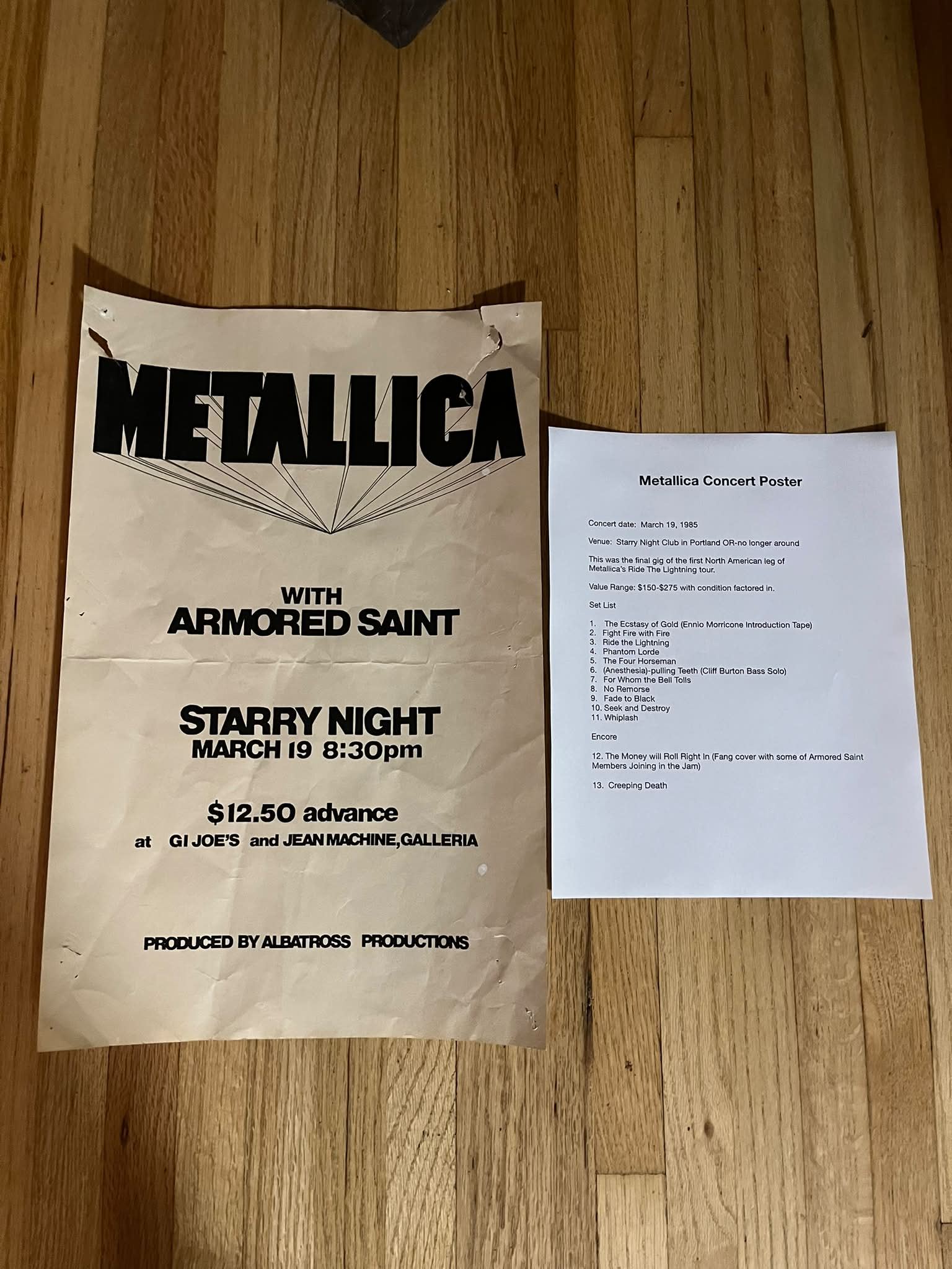 1985. Ride the Lightning tour. Starry Night. Portland, Oregon