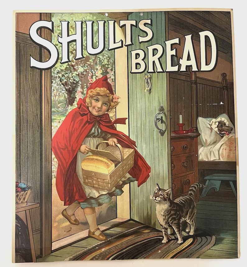 1914 Shults Bread Little Red Riding Hood advertising chromolithograph