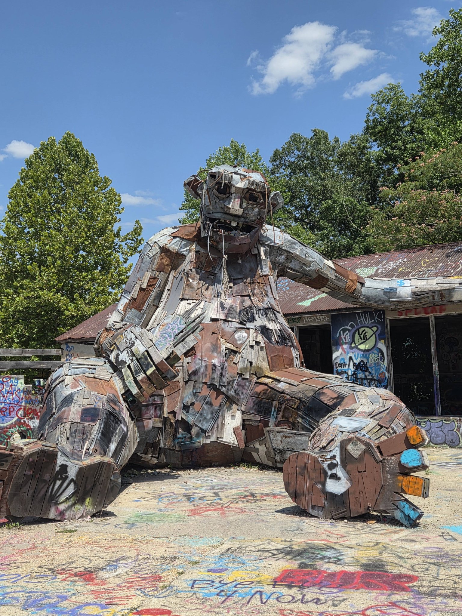 Big Rusty troll sculpture in abandoned Creek Turn Ceramic factory