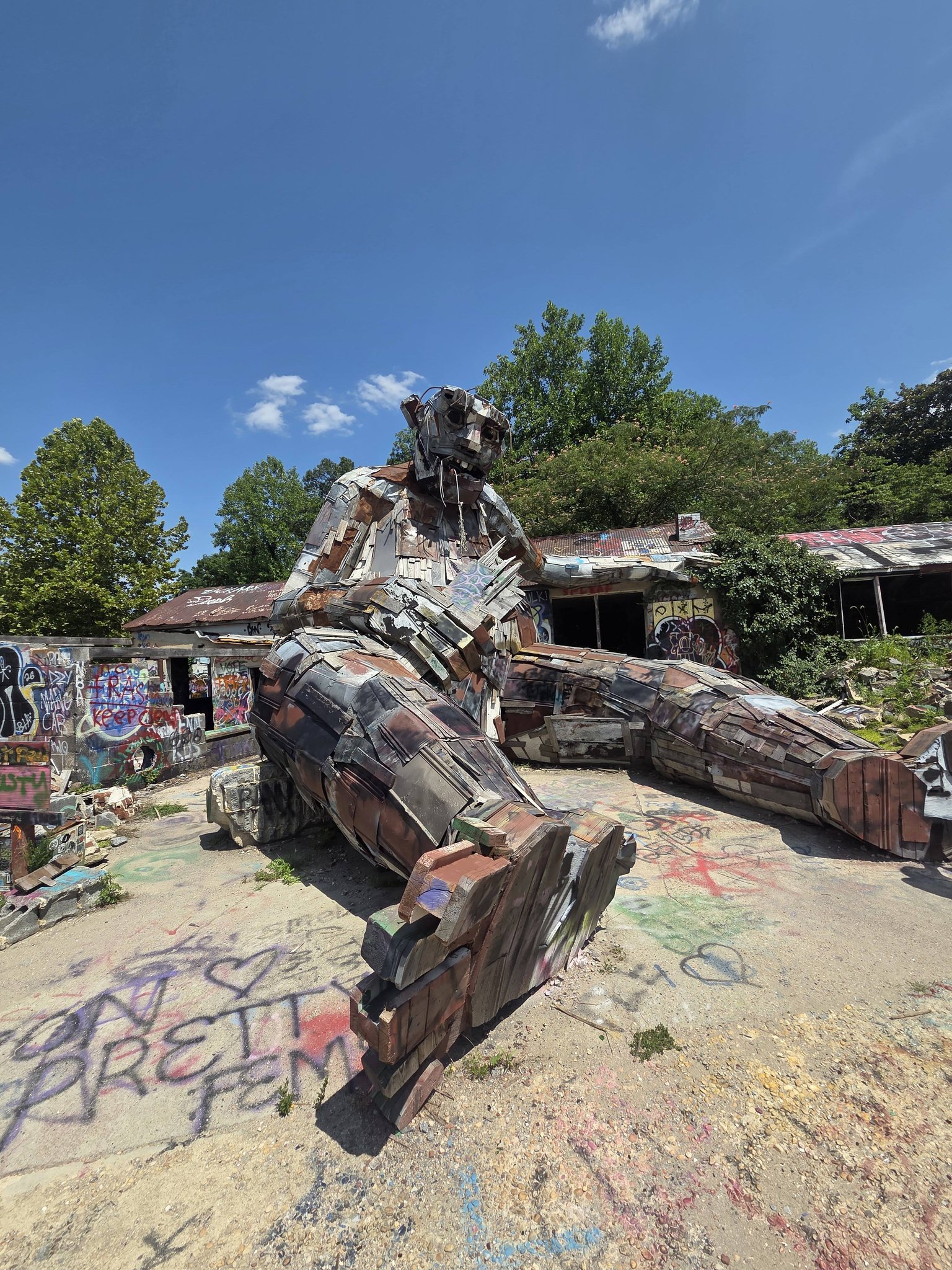 Big Rusty troll sculpture in abandoned Creek Turn Ceramic factory