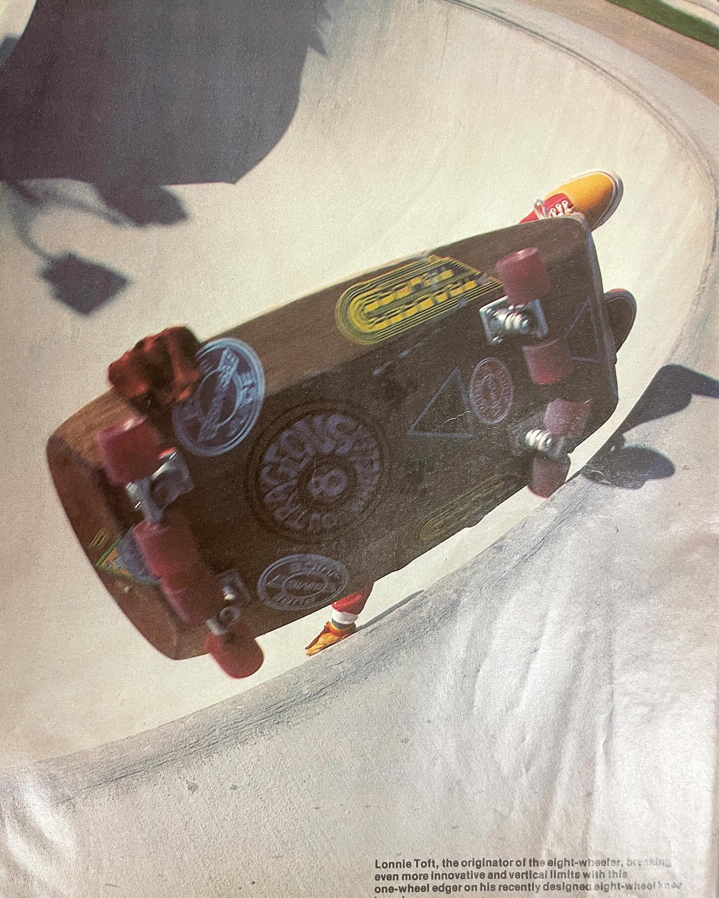 Lonnie Toft's innovative eight-wheel kneeboard in 1978