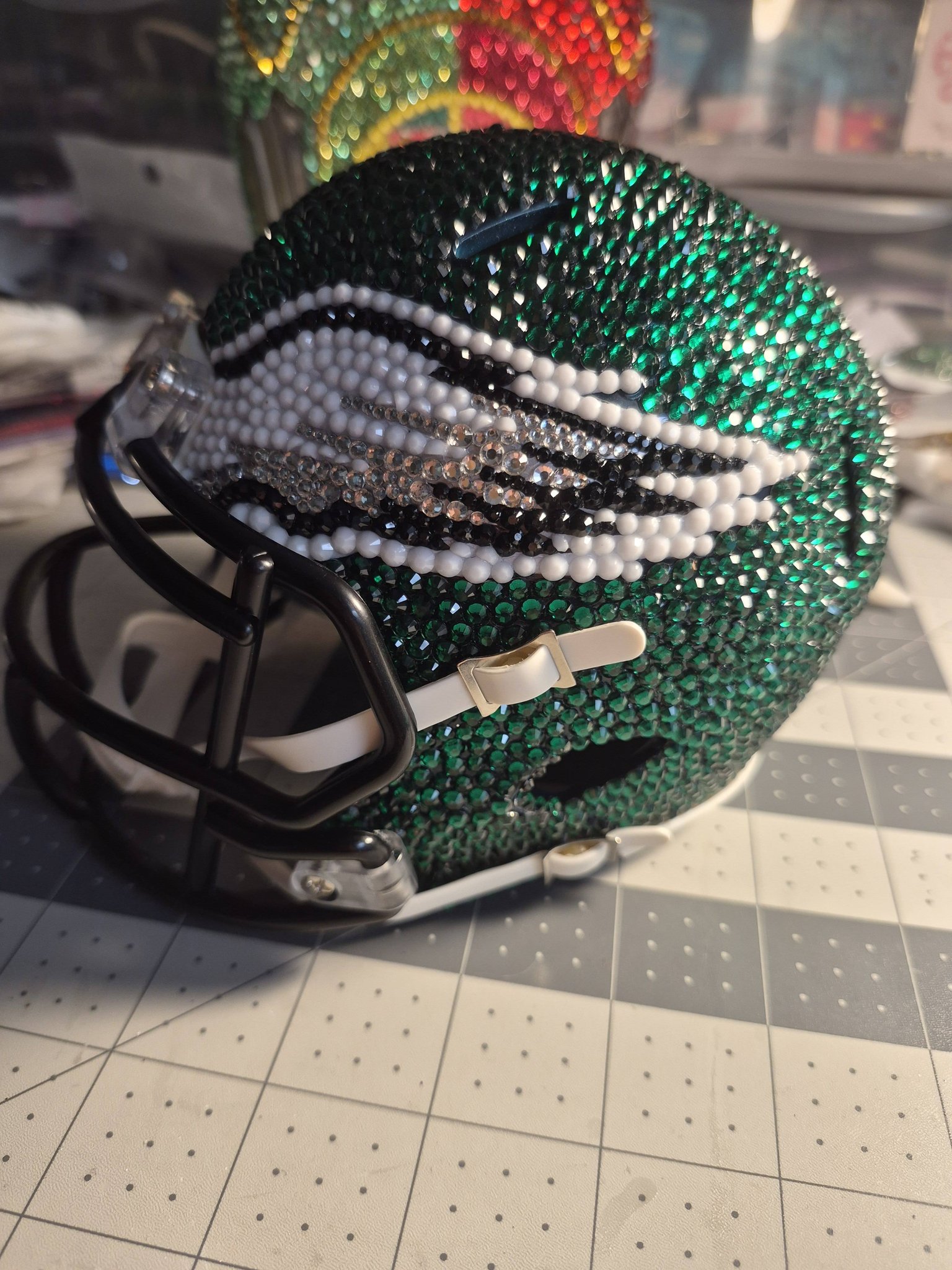 blingy football helmet images Rhinestone Miniature Helmets  Good Works 4 GOD All Designs are created with Rhinestones I rhinestoned this mini football