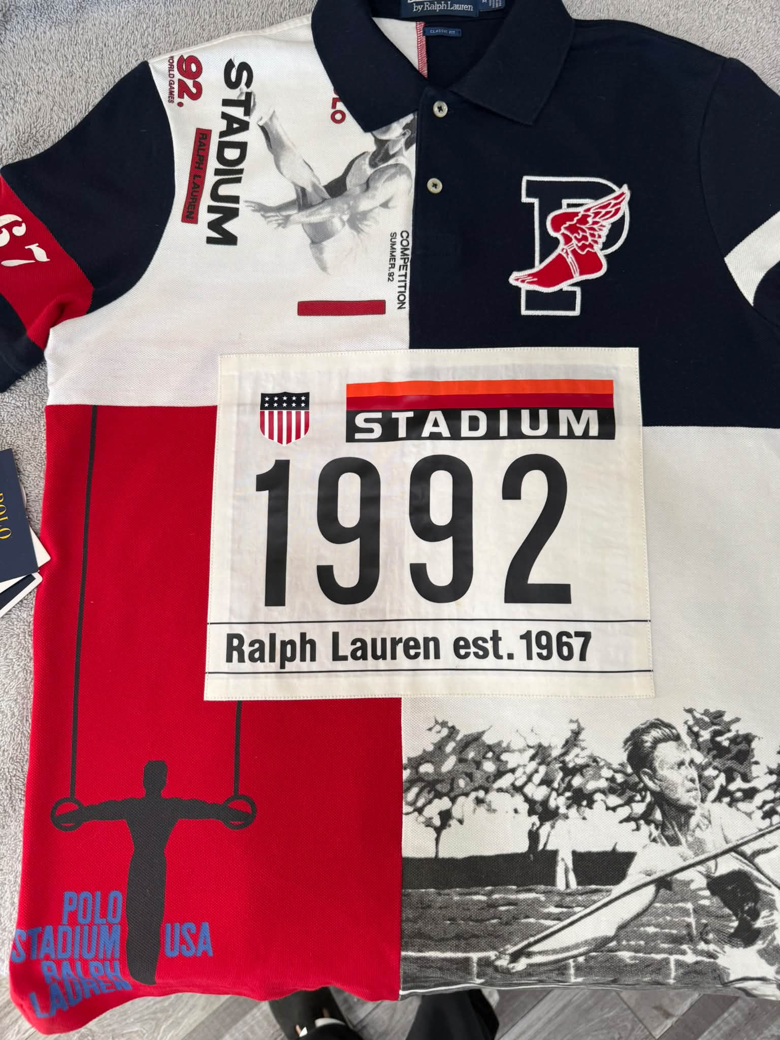 Rare 1992 Polo Ralph Lauren Stadium Polo Shirt for Sale - Medium Size