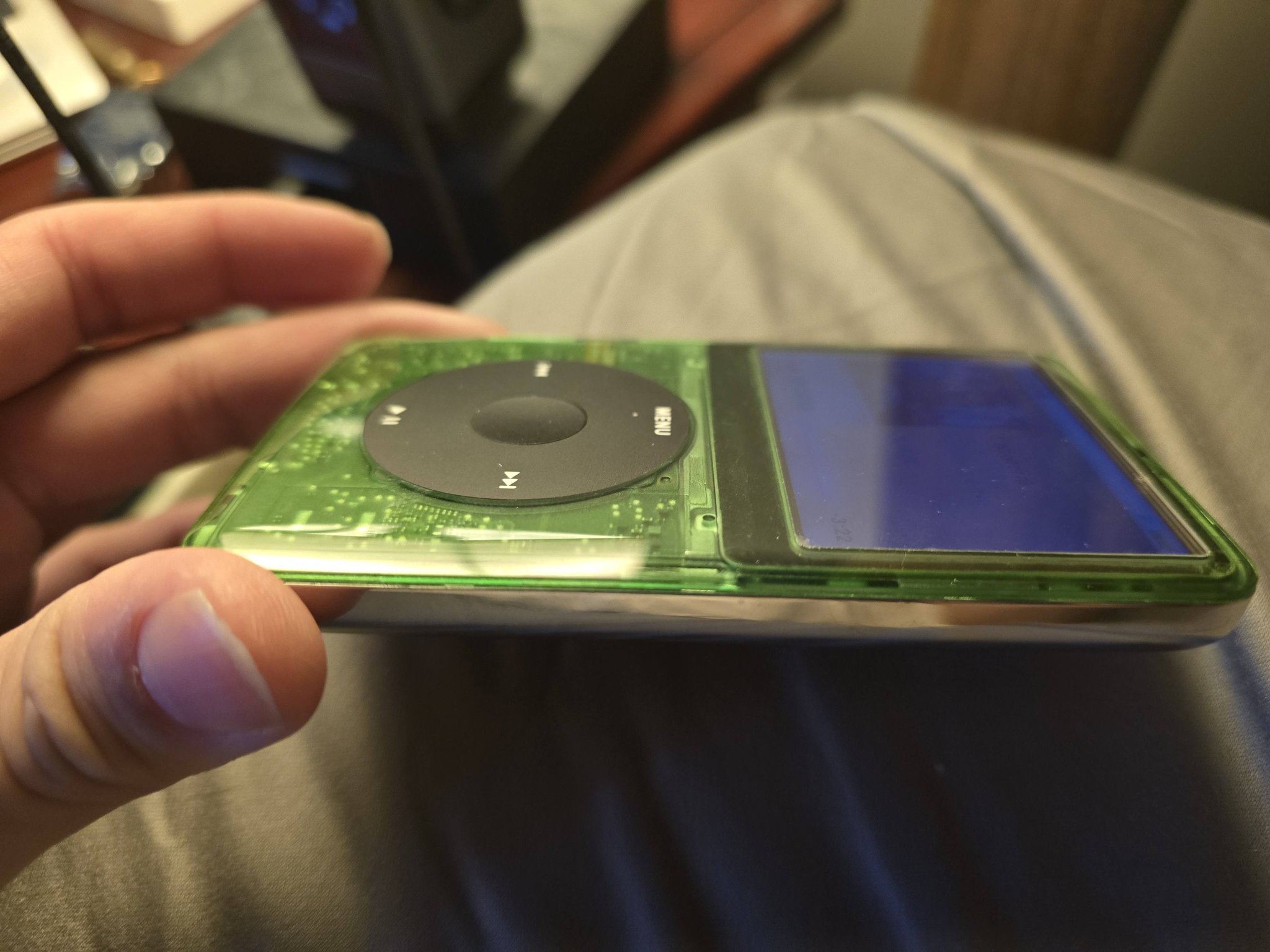 7th gen iPod Classic with 2000mah battery and green translucent