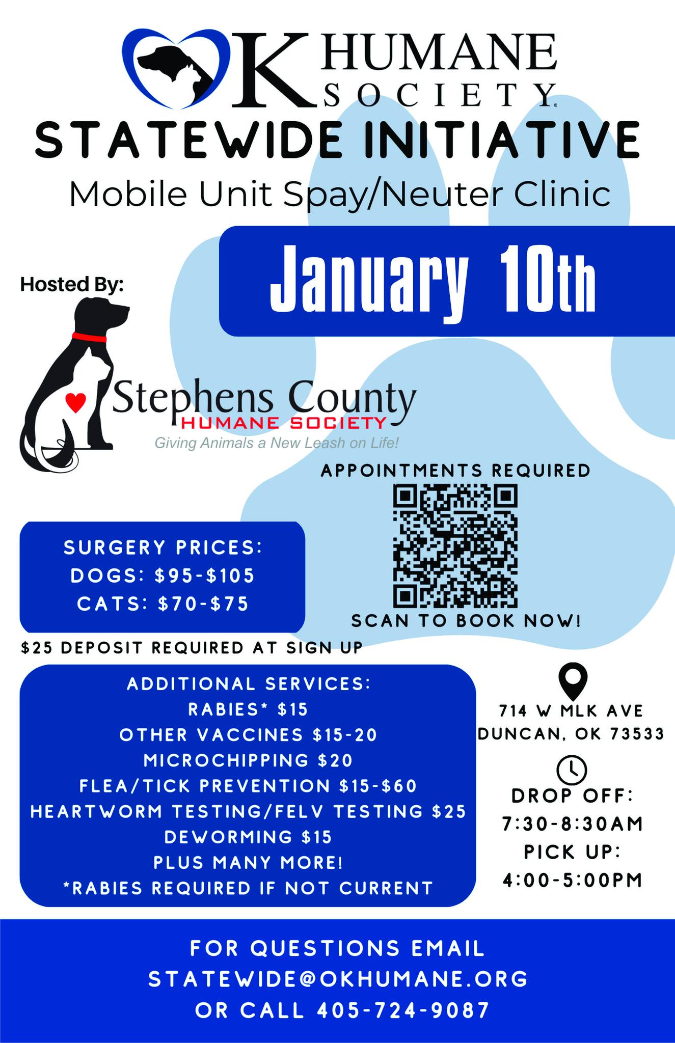 Low-cost spay/neuter services for dogs and cats in Duncan, Oklahoma