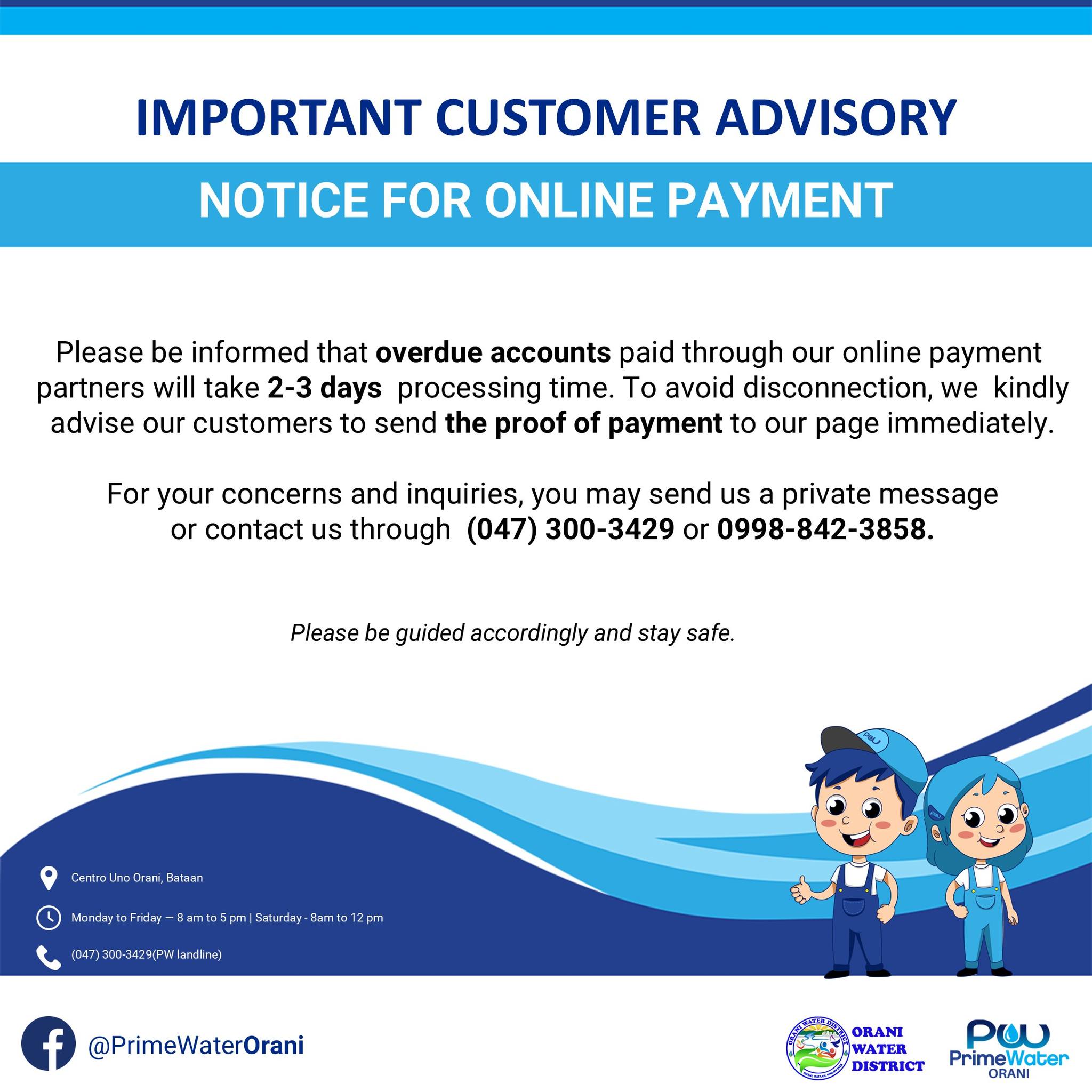 PrimeWater Orani - Please be informed that overdue accounts paid ...