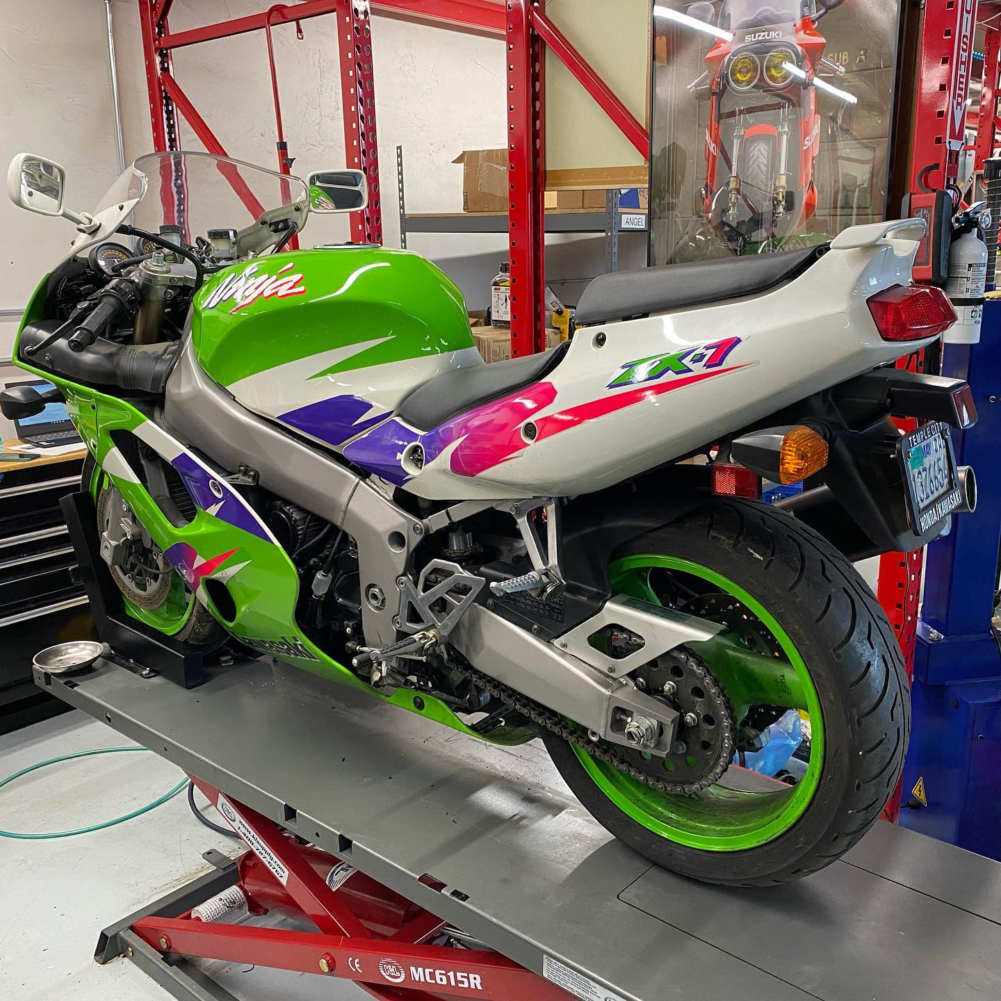 Next on Alex's bench… . This is a super low mile 1995 Ninja ZX7