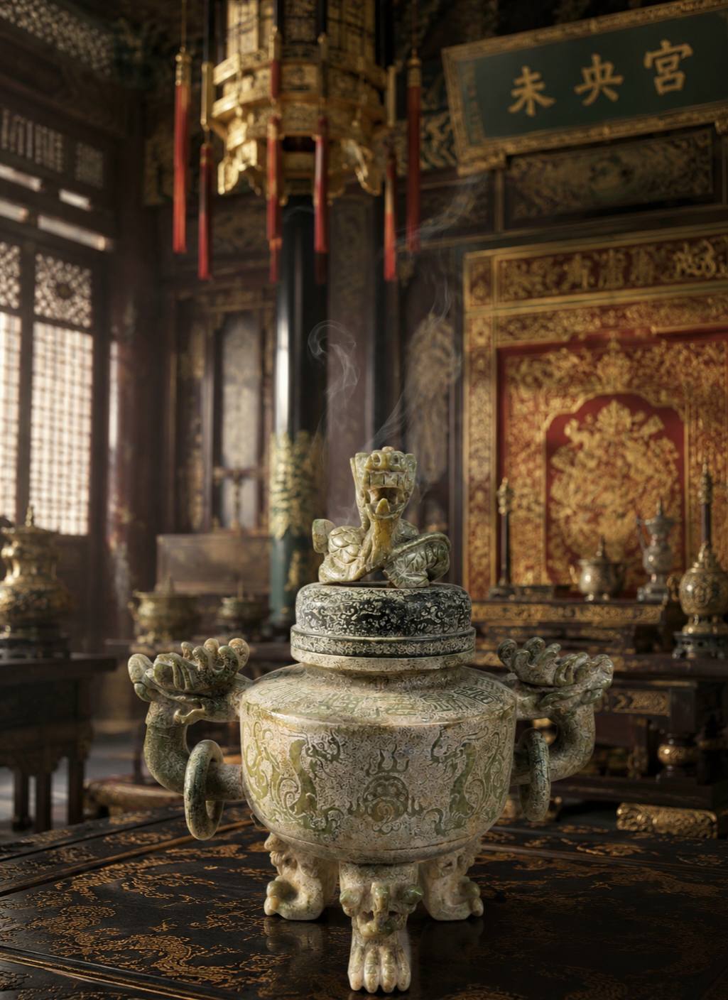 中国美術 白磁 饕餮紋 三足 双耳 香炉 高13.8cm(LC632) 中国美術 白磁