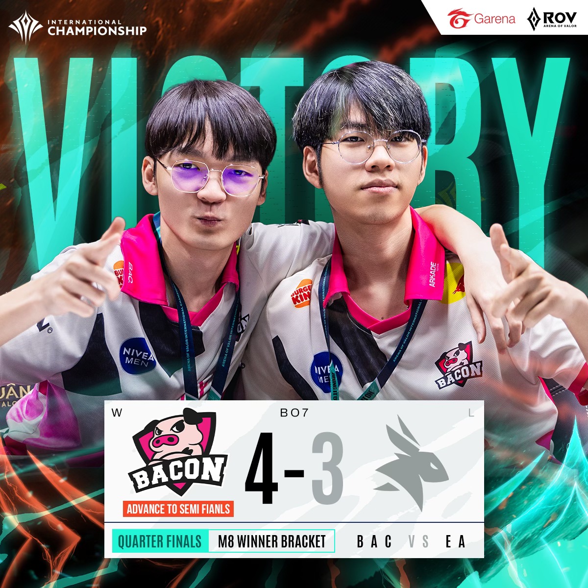 Garena - 🐽Bacon Time ผ่านเข้ารอบ 4 ทีมสุดท้ายของการแข่งขัน RoV นานาชาติ ...