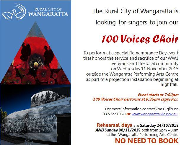 Rural City of Wangaratta - We are looking for singers to join our 100 ...