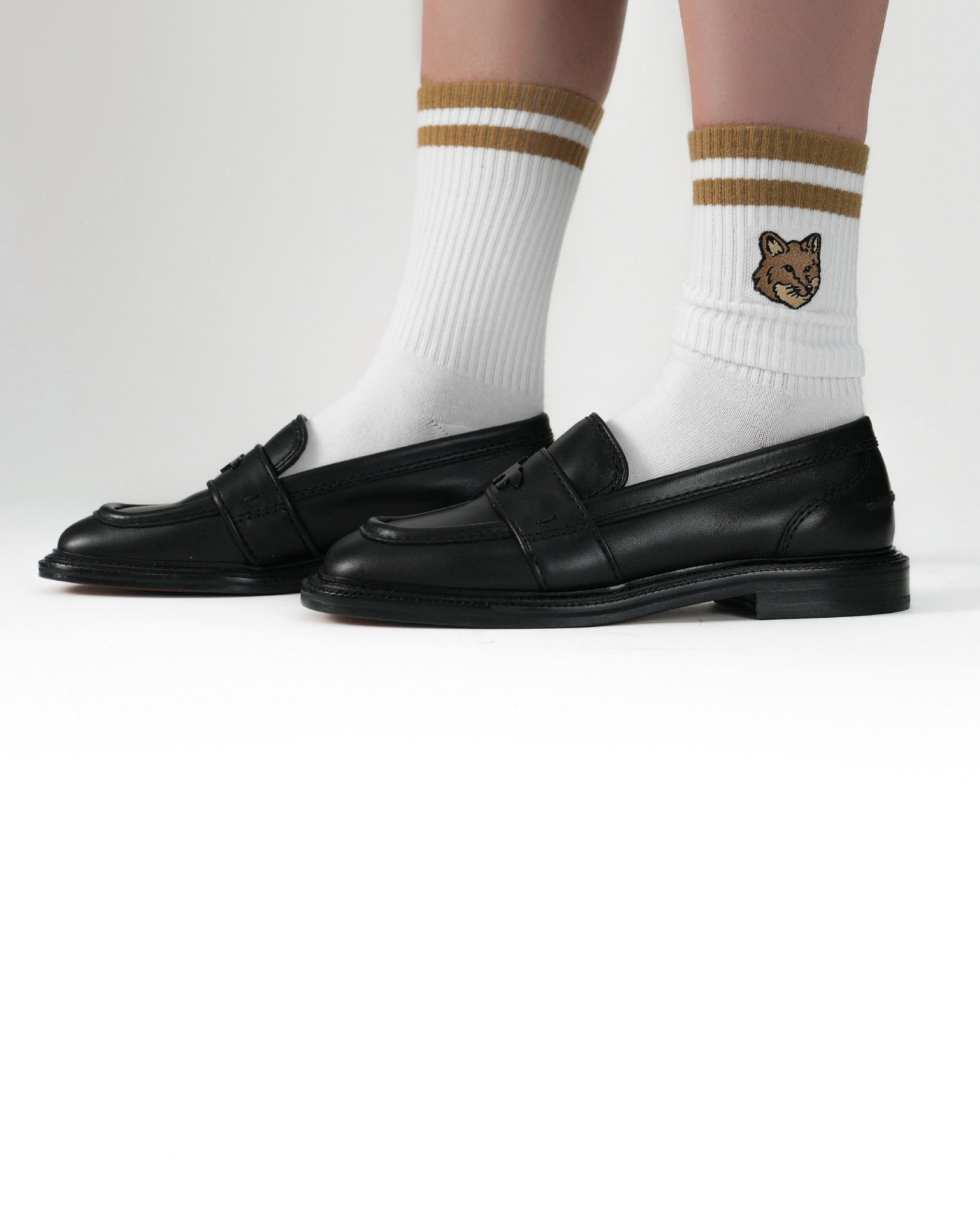 Style from the ground up Maison Kitsuné loafers and Bold Fox socks 