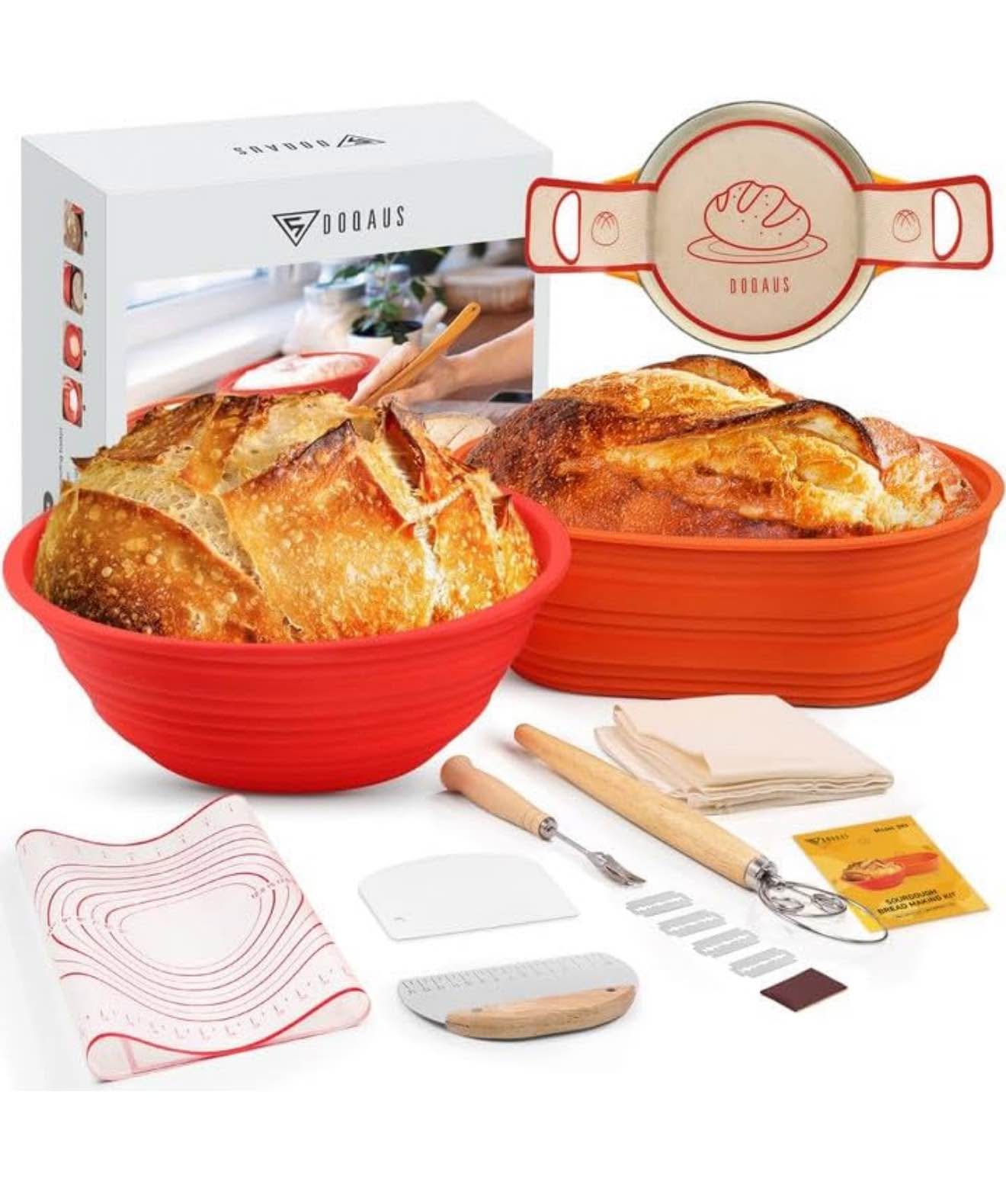 Complete Sourdough Baking Kit - 9 Round & 10 Oval Banneton Baskets With Bread Lame, Scrapers & Danish Whisk