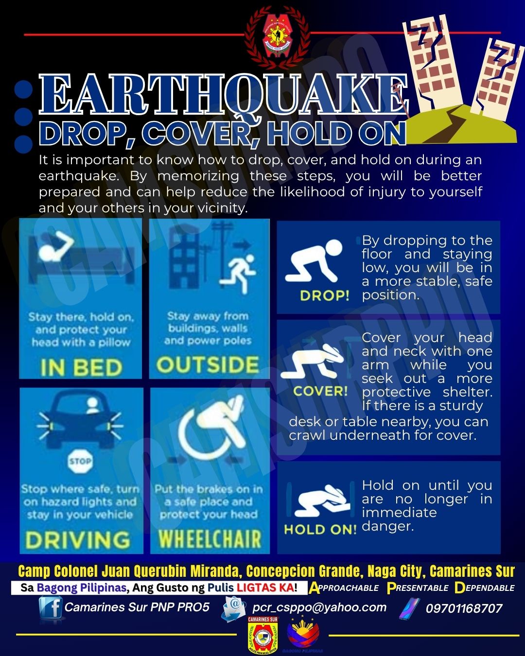 Camarines - DROP, COVER, HOLD ON Earthquake safety with just three ...