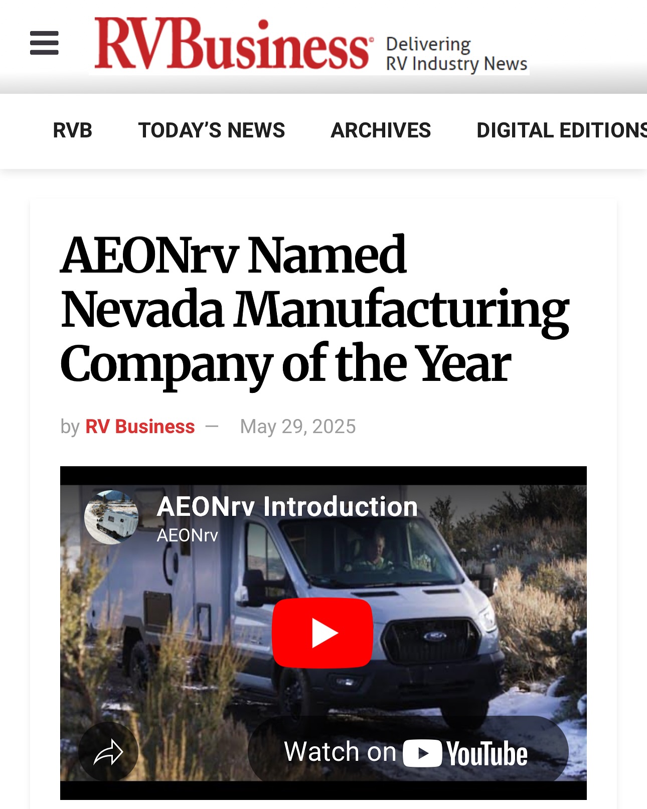AEONrv - Big News: AEONrv has been named Nevada’s 2025... | Facebook