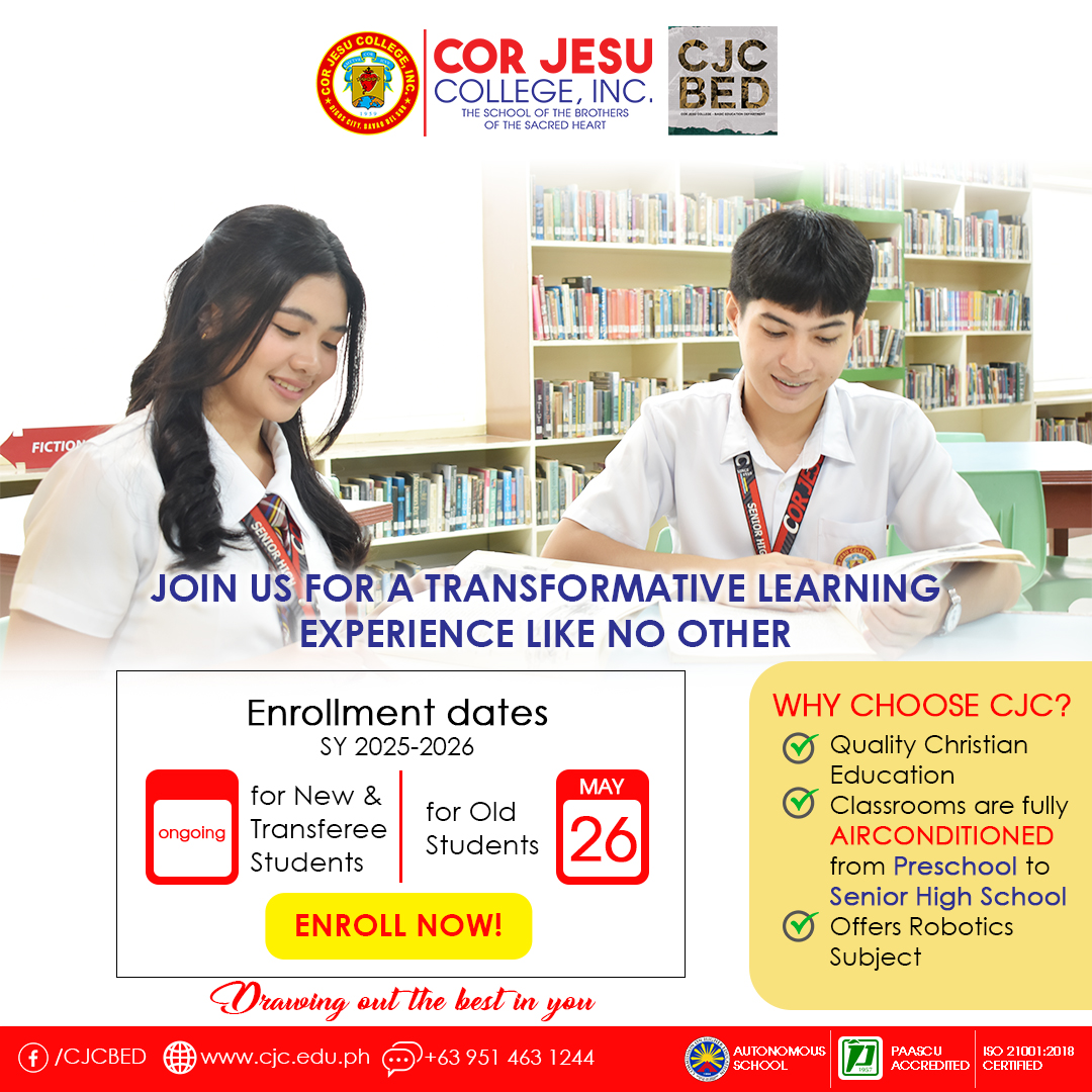 Cor - Enrollment is Now Open at Cor Jesu College – Basic Education ...