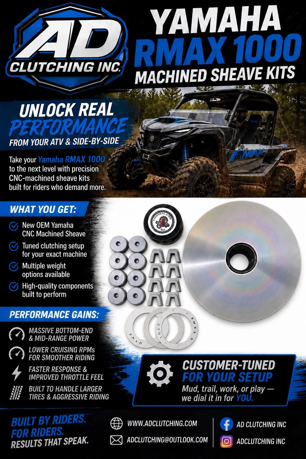 AD Clutching Inc's Yamaha RMAX 1000 machined sheave kits for