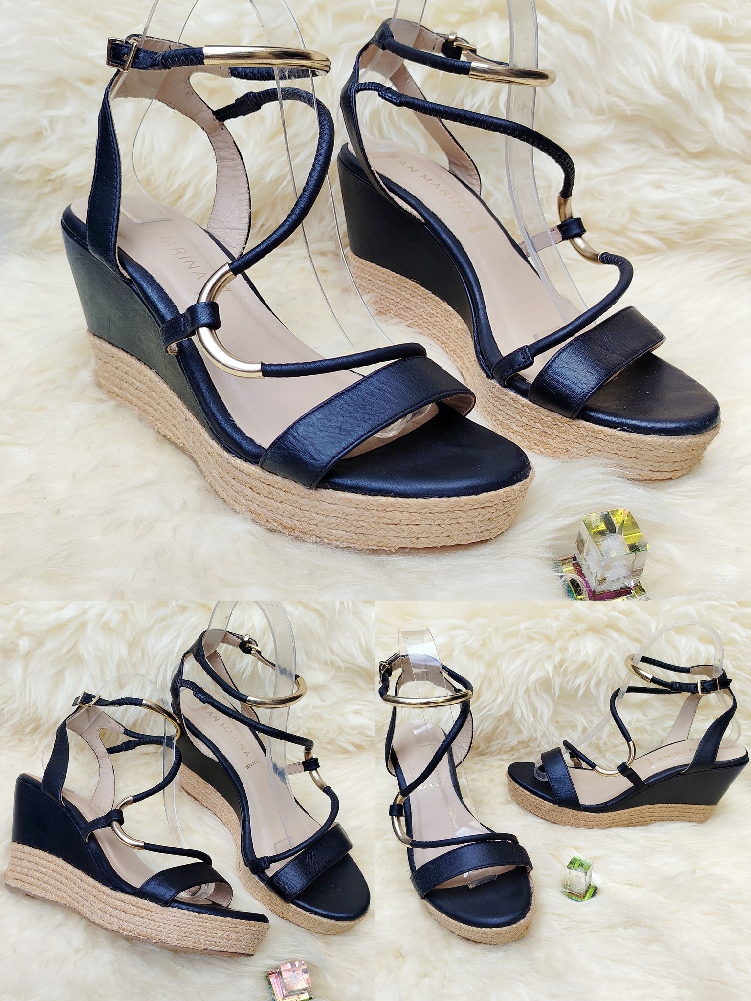 Sandales San Marina En Cuir Blanc Compensées - Taille 36 - Occasion Parfait état