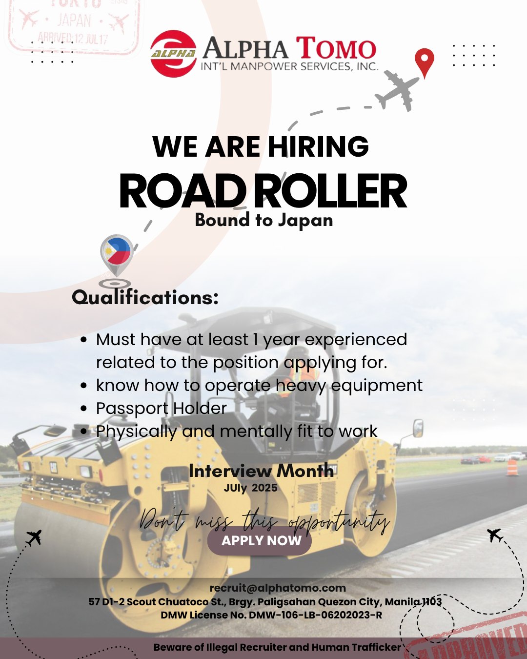 Alpha - WE ARE NOW HIRING !! 🇯🇵ROAD ROLLER 🇯🇵 Under TITP VISA bound to ...
