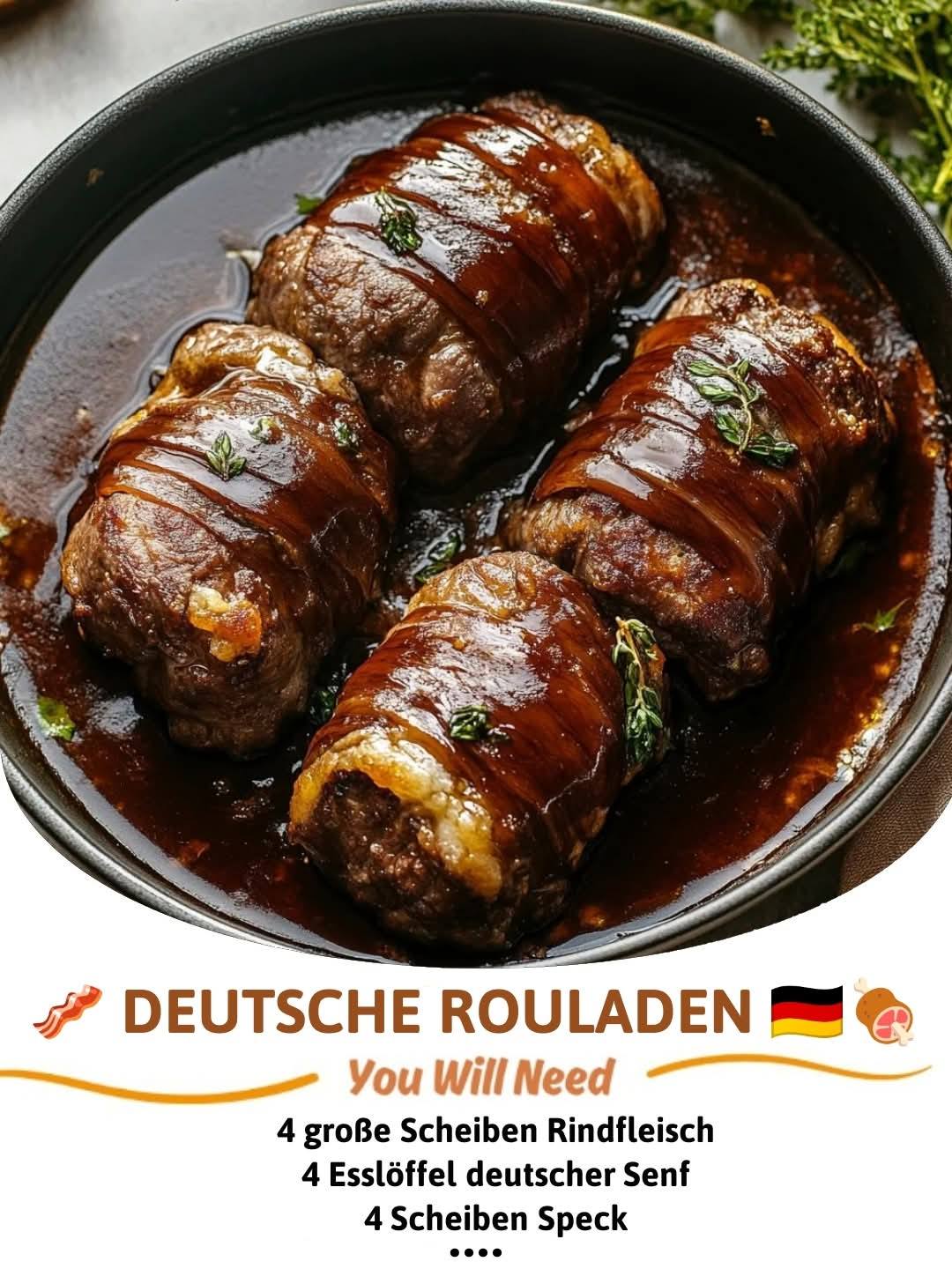 Recettes - 🥓 Deutsche Rouladen 🇩🇪🍖 Rinderrouladen gefüllt mit Senf ...