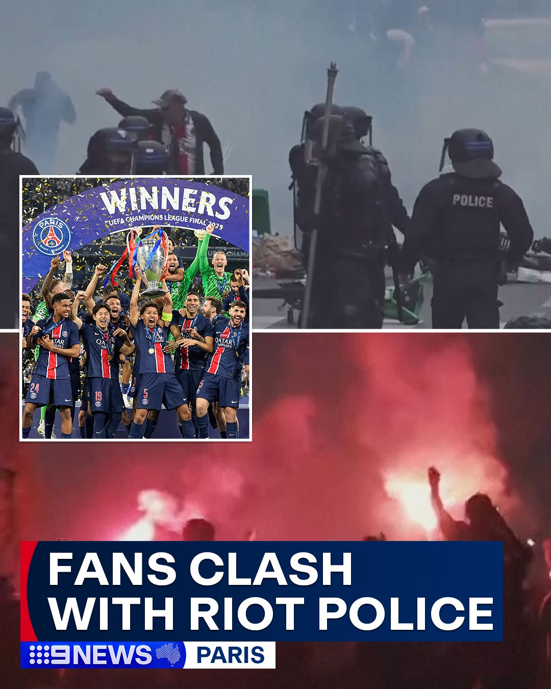 9 News - Thousands of football fans have clashed with riot police in ...