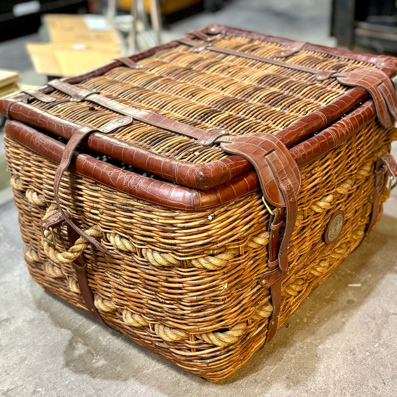 Large Vintage Hot Air Balloon Gondola Style Basket, 40