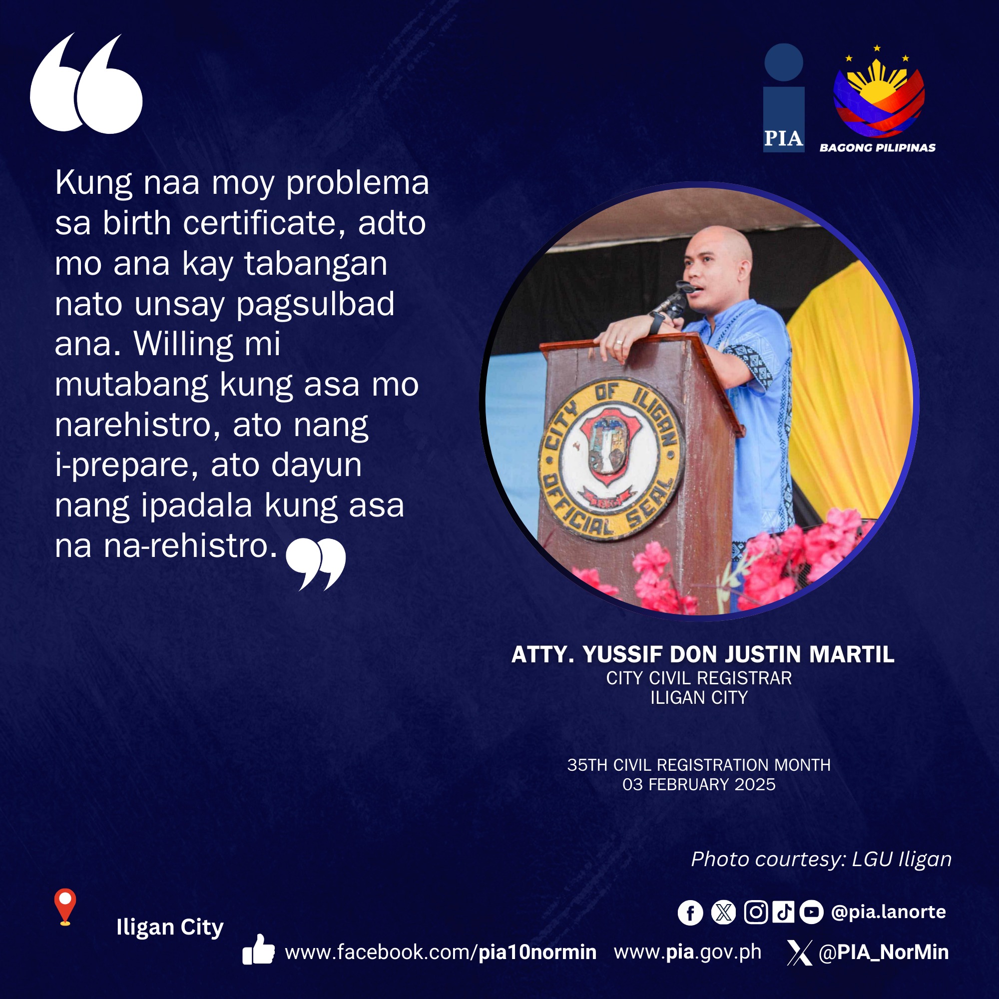 PIA - 👀 LOOK | Iligan City Civil Registrar Atty. Yussif Don Justin ...