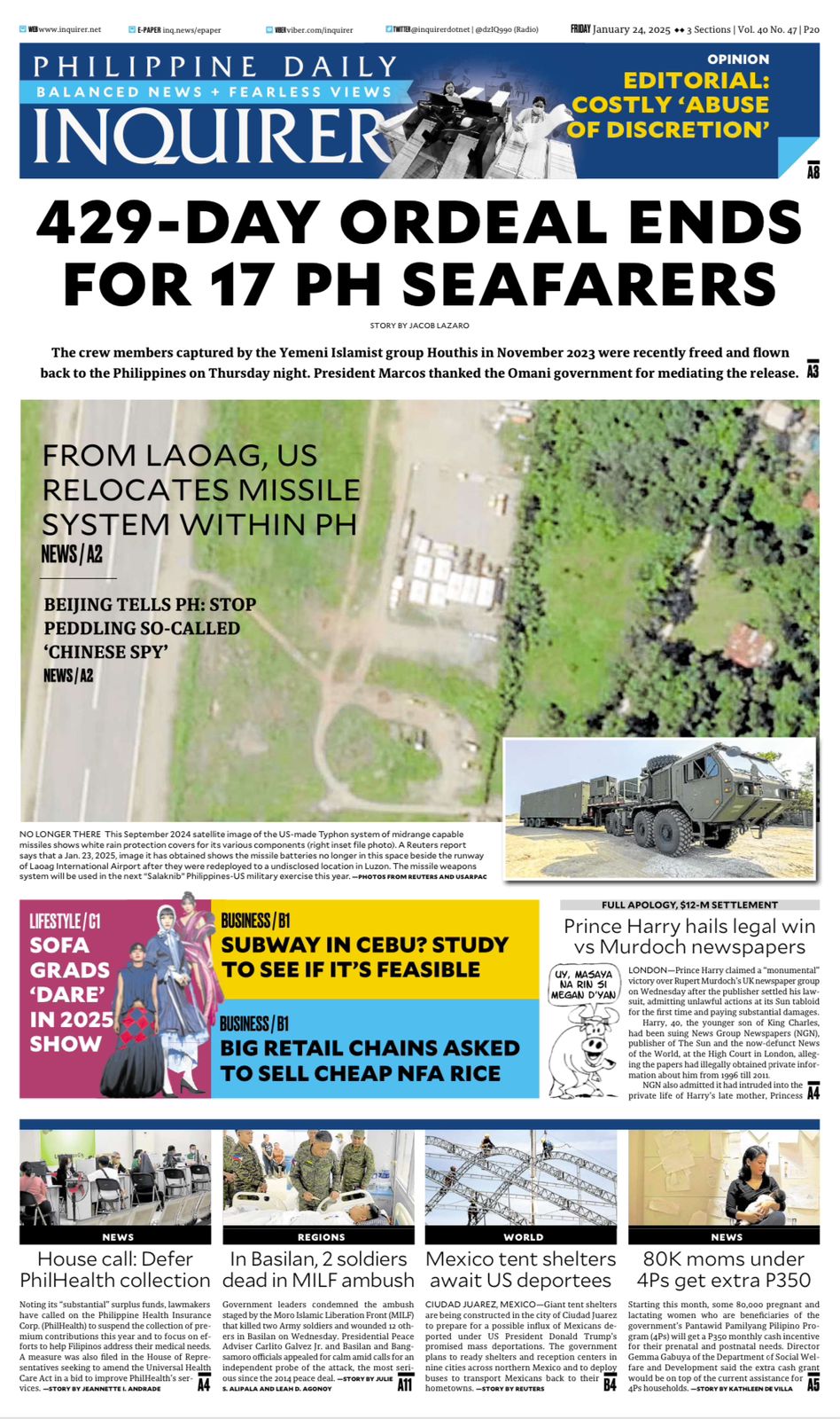 INQUIRER.net - Today's Inquirer front page (Jan. 24,... | Facebook