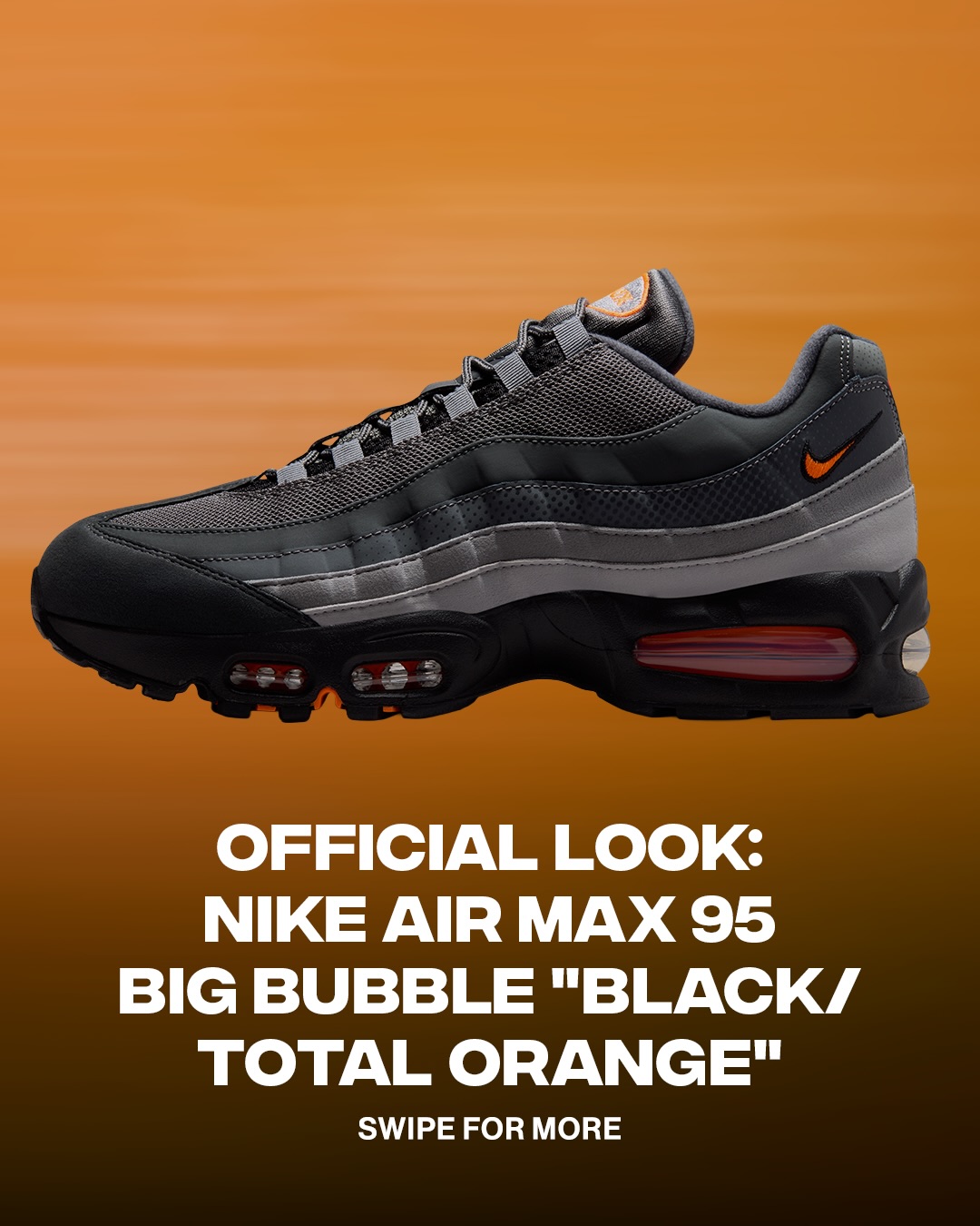 An official look at the “Black/Total Orange” Nike Air Max 95 Big