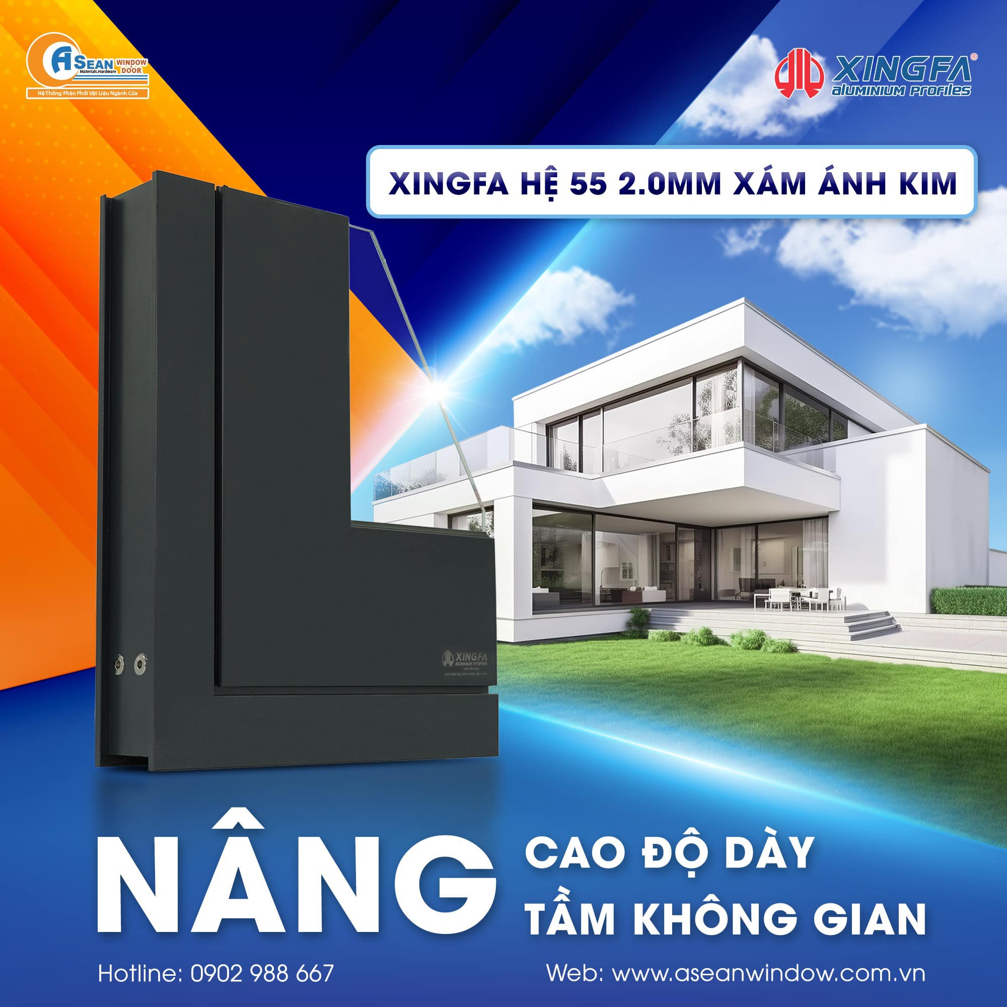 ASEANWINDOW - NHÔM XINGFA HỆ 55 XÁM ĐÁ ÁNH KIM 2MM - NÂNG... | Facebook