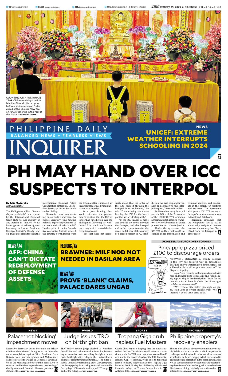 INQUIRER.net - Today's Inquirer front page (Jan. 25,...