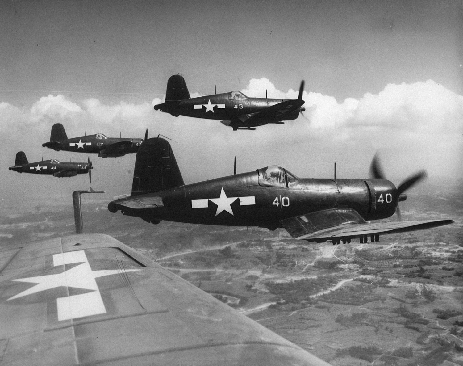 VMF-323 marine corsairs over Okinawa in 1945