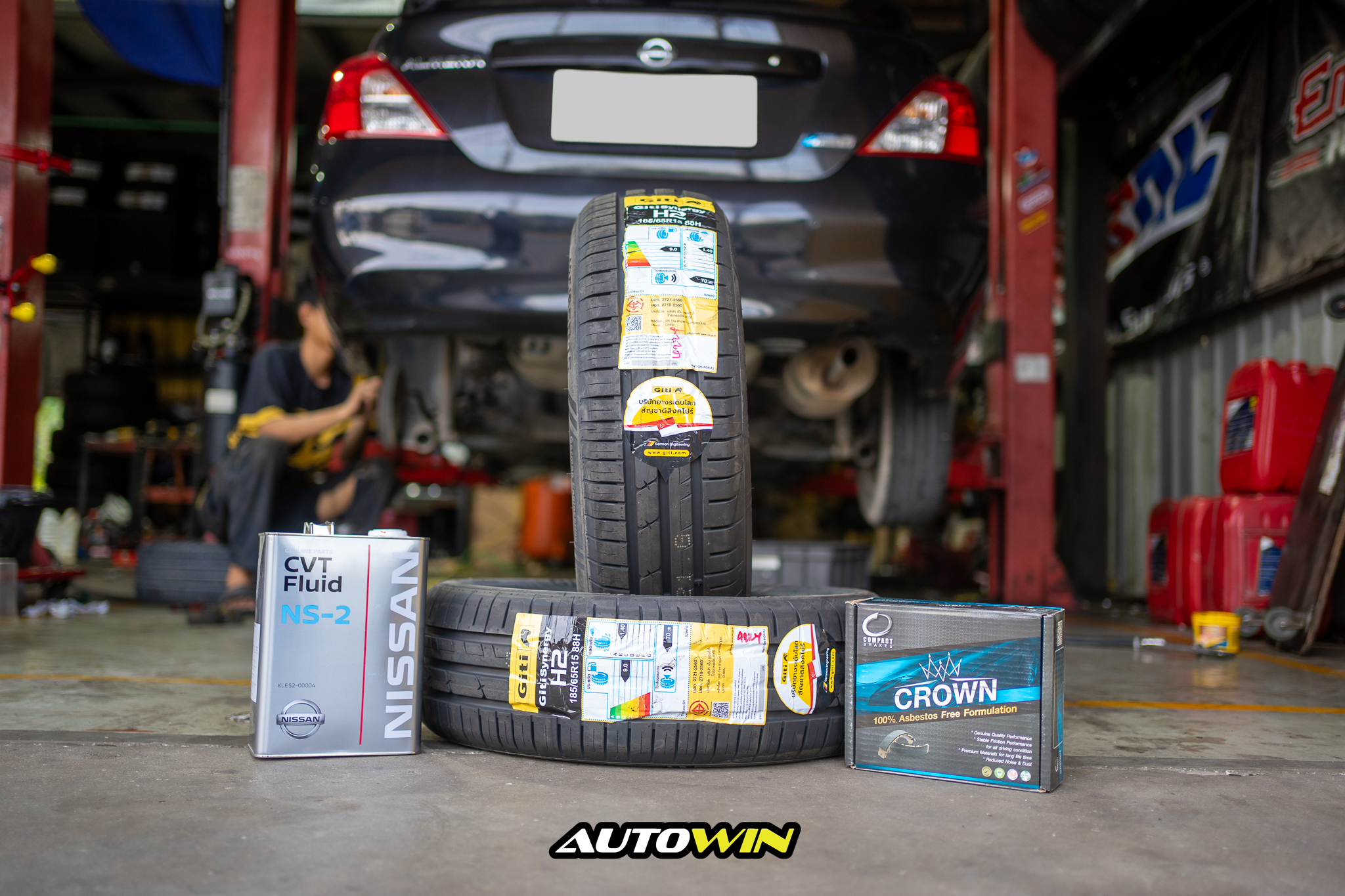 AutoWin - Almera >> ยาง #Giti #H2 185/65/15 >> ก้ามเบรคหลัง Compact ...