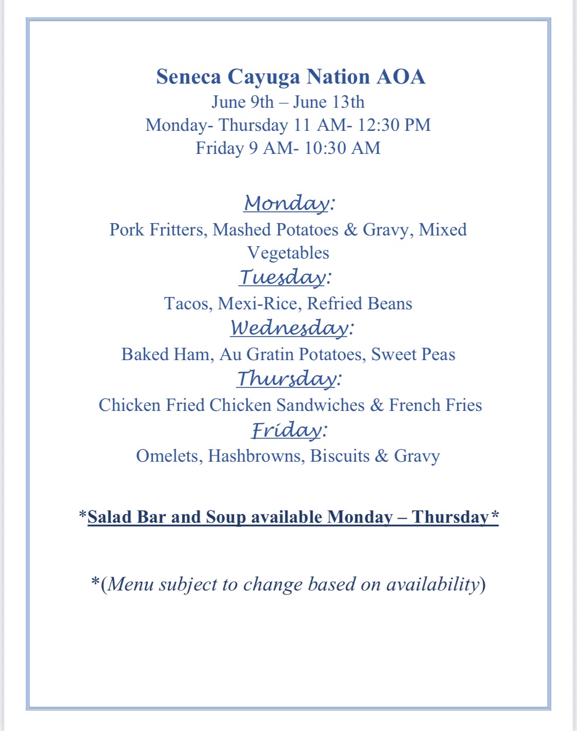 Seneca-Cayuga - Good Afternoon everyone! Here is what’s on the menu ...