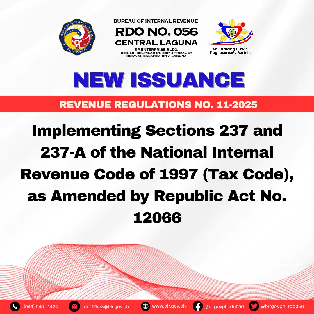 Revenue Regulations No. 11-2025 Implementing Sections 237 and 237-A of ...